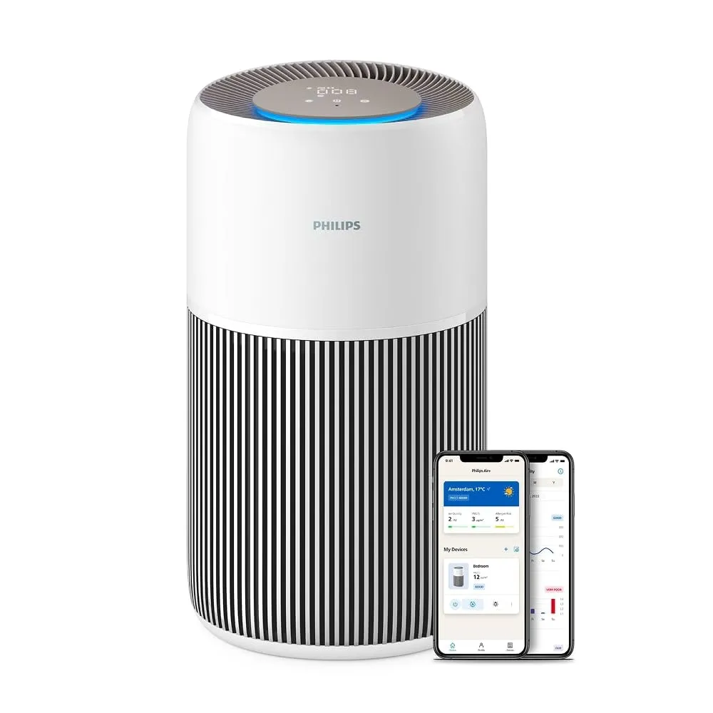 Purificatore d'Aria Philips Serie 2200, HEPA NanoProtect + Filtro a Carboni Attivi, CADR 400m³/h per ambienti fino a 140m², utile contro allergie, Ultra-silenzioso, Filtro intelligente (AC2210/10)