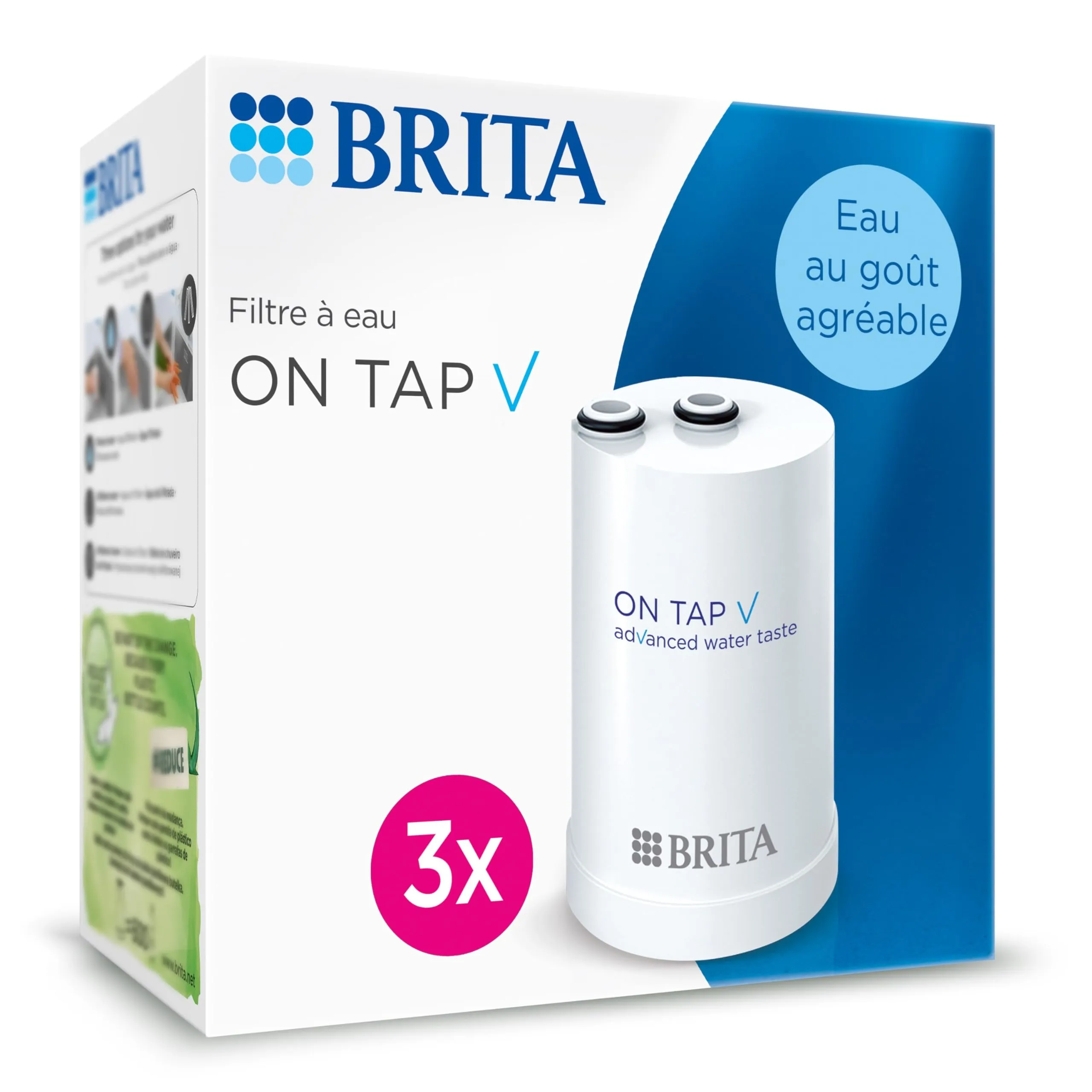 BRITA Confezione di 3 filtri per acqua on Tap V (= 4 mesi di filtrazione) - per un'acqua filtrata dal gusto piacevole all'istante, direttamente dal rubinetto della cucina.