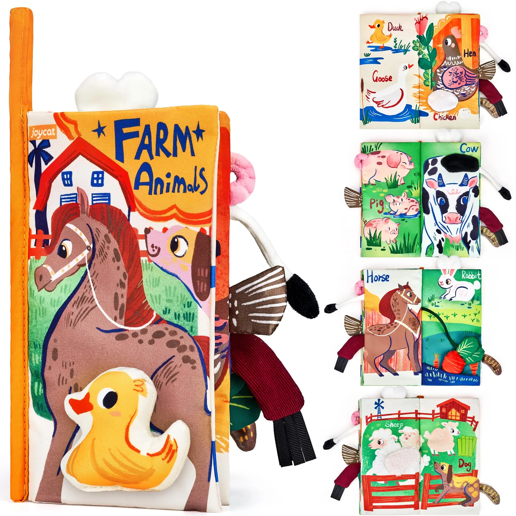 JoyCat Libri di Stoffa Neonati 0-6 Mesi, Morbidi Libro Sensoriale Neonati Animali della Fattoria, Giochi da Passeggino Libro Interattivo Tummy Time Regalo Nascita Bimbo Bimba