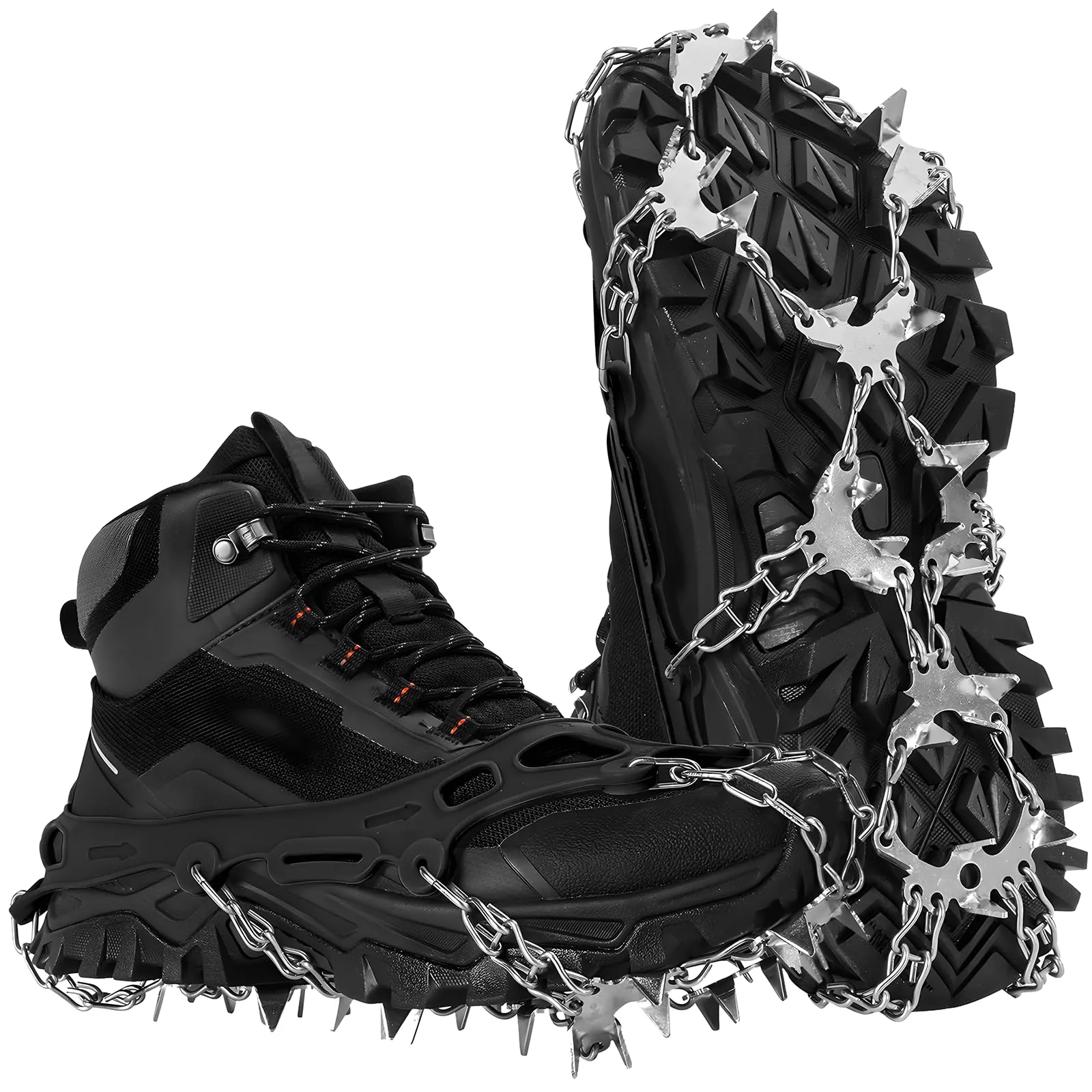 HOSLAFON Ramponi per scarpe, 32 punte, ramponi da neve e ghiaccio, ramponi in acciaio inossidabile per escursioni a piedi