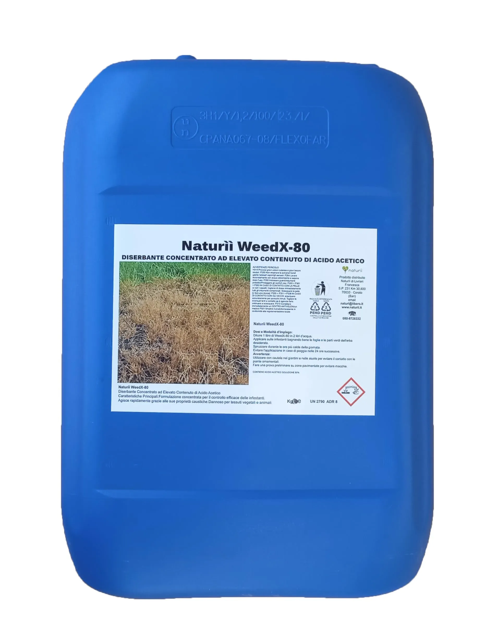Aceto concentrato Naturìì WeedX-80, erbicida totale alto contenuto di acido acetico, 10 kg, per viottoli e infestanti