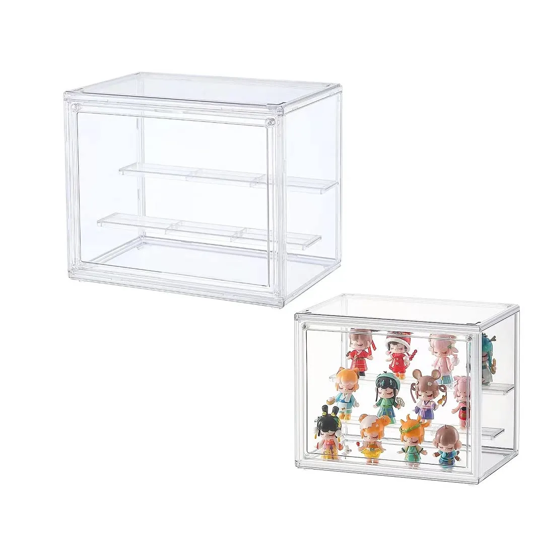 Vetrinetta Espositiva Vetrina Acrilico con Porta per Vetrina Espositiva Collezionismo, Teca Plexiglass, Figure,Scaletta 2 Gradini, Hanno Bisogno di Auto Assemblaggio, Antipolvere (27×18×21)