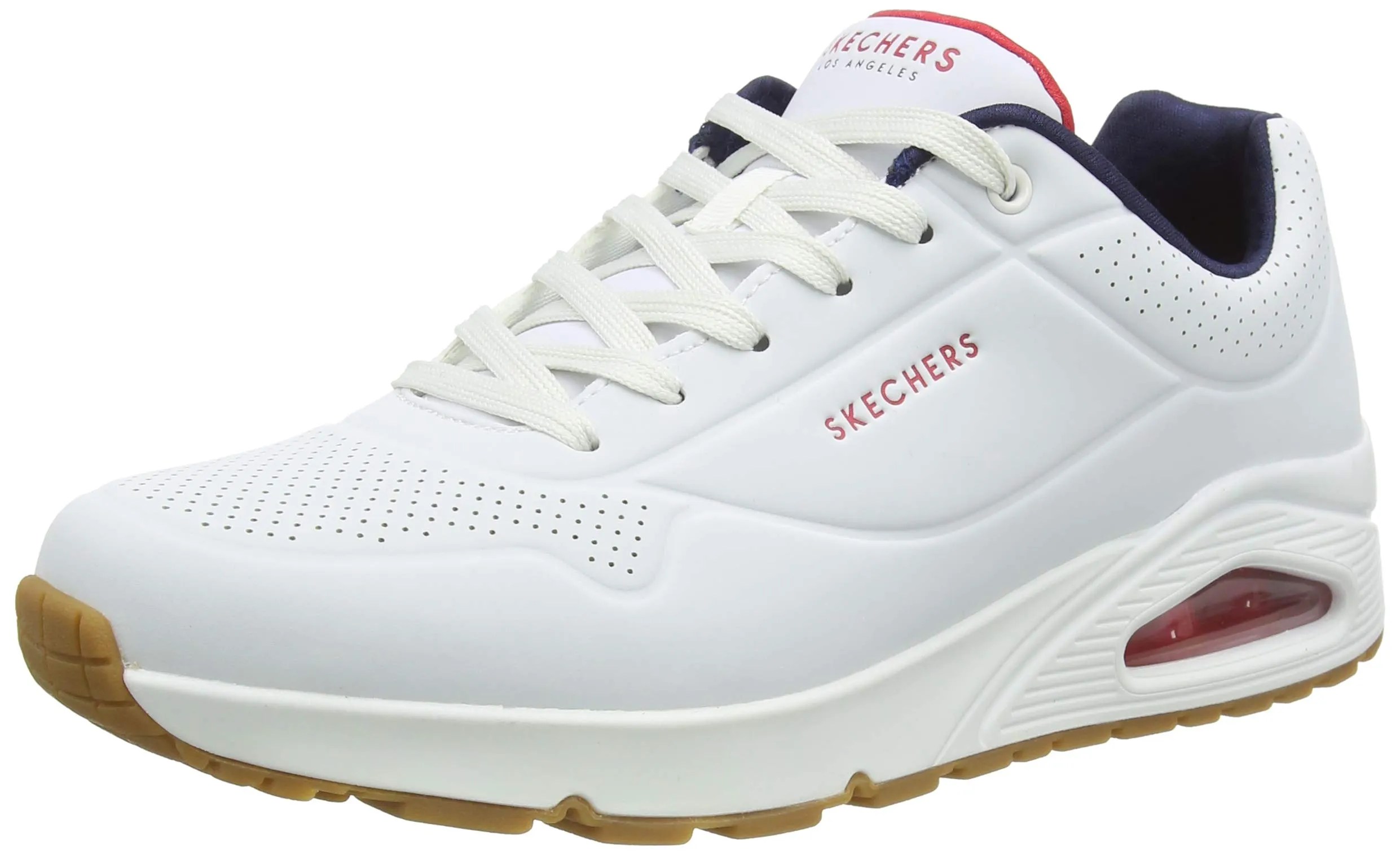 Skechers Uno Stand On Air, Sneaker Uomo, White Durabuck Navy Red Trim, 43 EU