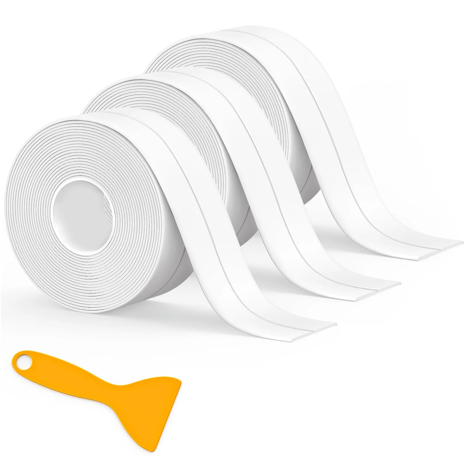 3 Rotoli Nastro Sigillante Impermeabile, Sigillante Autoadesivo Nastro in PVC, Bordo per Piatto Doccia, Bordo Vasca da Bagno, Toilette, Cucina (Bianco, 3,8 cm x 3,2 m)