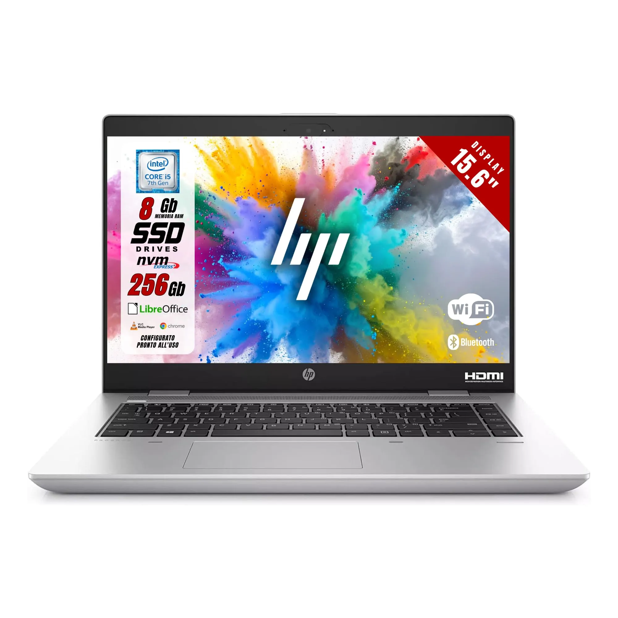 HP ProBook 650 G4 - Intel i5-7200U Dual Core 2.50 GHz - Display 15.6" HD - Ram 8GB SSD 256Gb - Pc Portaile Notebook con Win 11 e Libre Office (Ricondizionato)