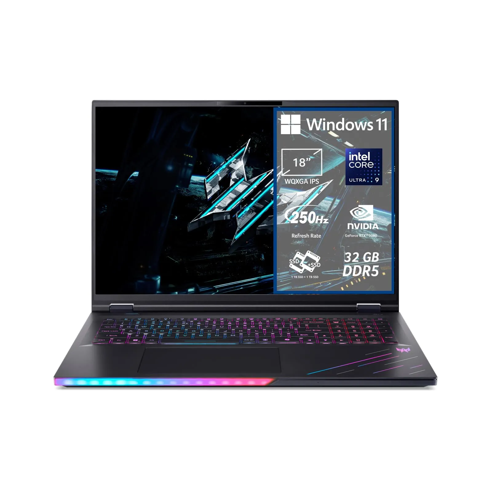 acer Predator Helios Neo 18 AI PHN18-72-97B2 Notebook Gaming, Intel Core Ultra 9 275HX, RAM 32 GB DDR5, 2 TB SSD, Display 18" WQXGA IPS 250 Hz, NVIDIA GeForce RTX 5070 Ti 12 GB GDDR7, Windows 11 Pro