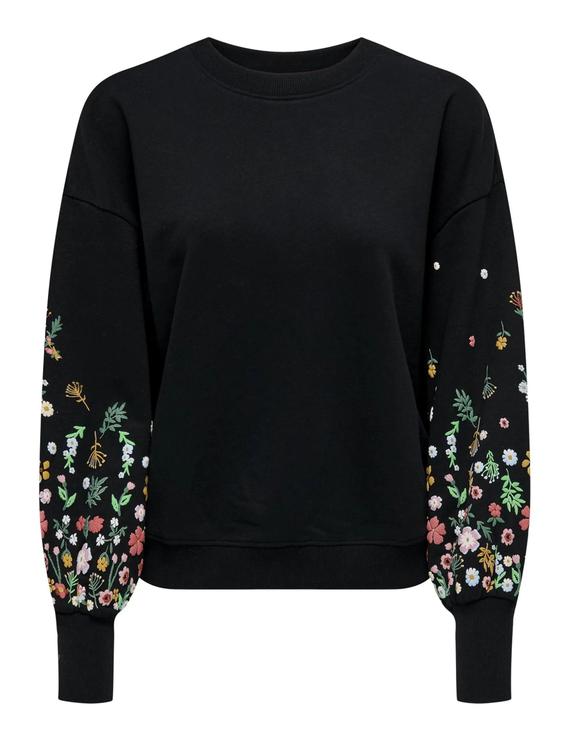 ONLY Onlbrooke L/S O-Neck Flower Swt, Felpa Donna, Black/Print:Sleeve Flower, L