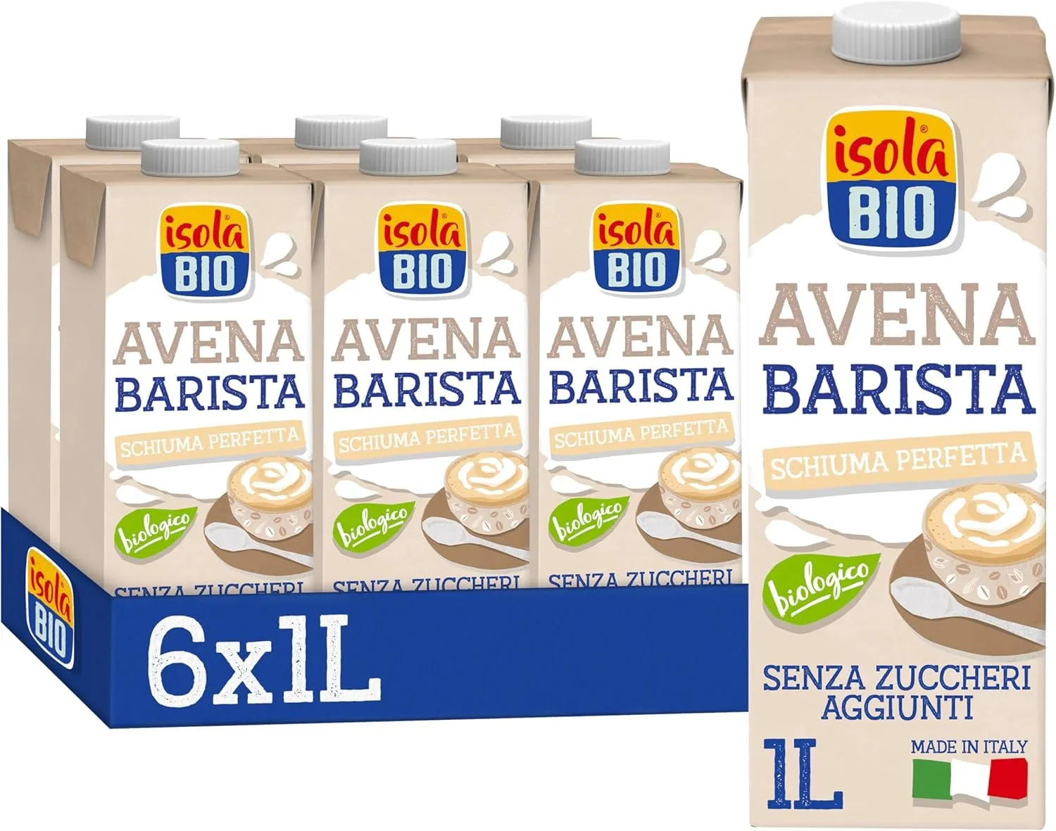 ISOLA BIO Avena Barista, Bevanda Biologica a Base di Avena, Ingredienti Naturali, Senza Zuccheri Aggiunti, Fonte di Fibre, per Intolleranti al Lattosio, Vegetariani e Vegani, 6 Confezioni da 1 L