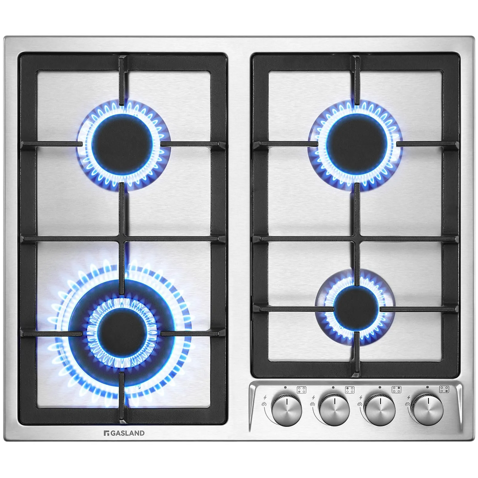 GASLAND GH60SF Piano Cottura a Gas da Incasso in Acciaio Inox Con 4 Fuochi, Autonomo, 8000 W, Fornello Butano, GPL/Gas Naturale