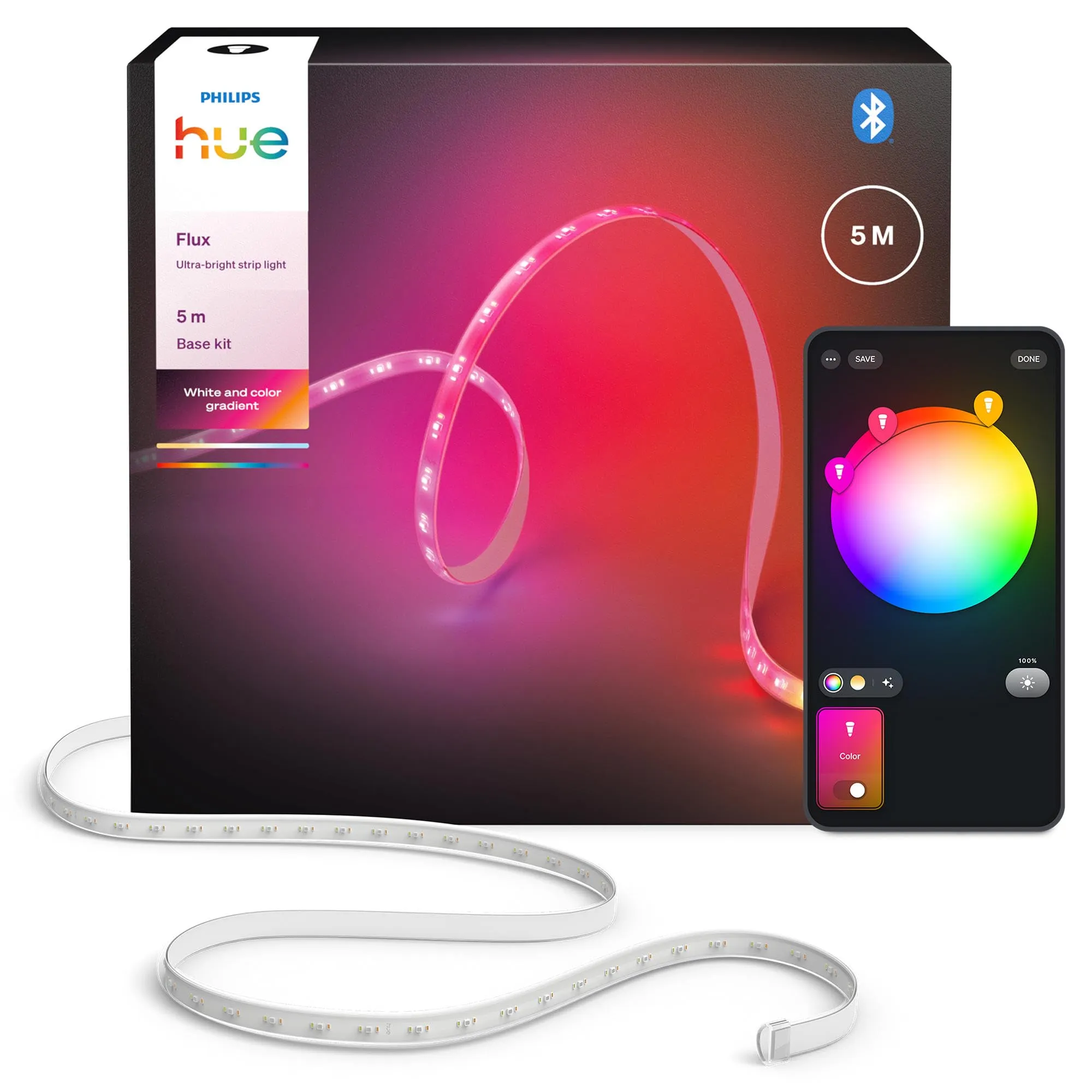 Philips microLED Hue OmniGlow, Strisce LED di 5 metri, Strisce LED dimmerabili con colori e atmosfera vivaci, Illuminazione per interni flessibile con controllo vocale e tramite app
