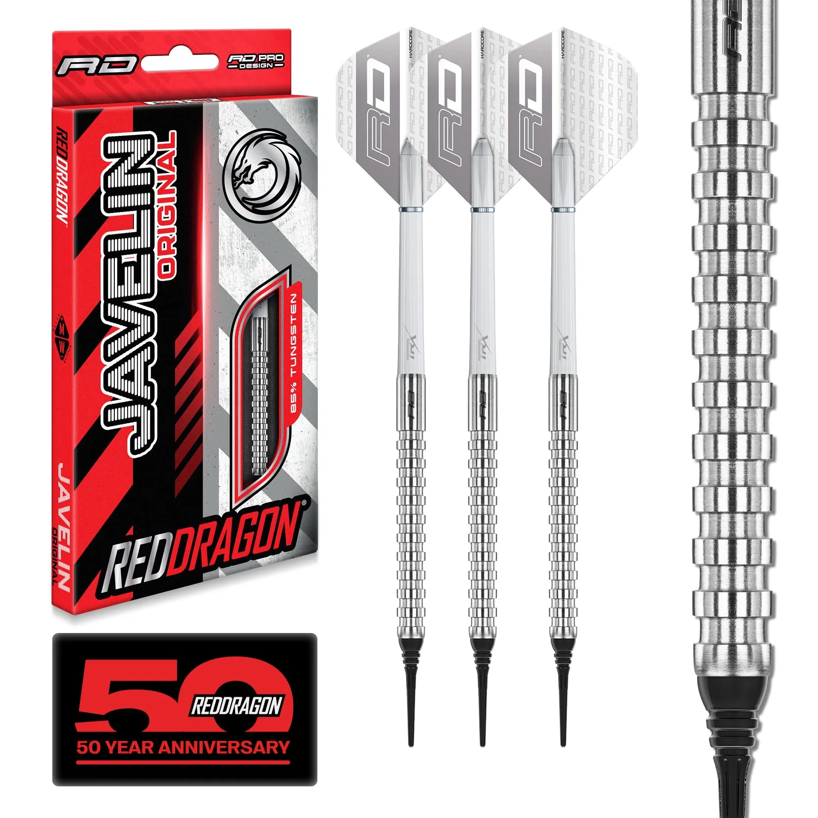 RED DRAGON Javelin Original - Set di freccette in tungsteno, 18 g, con alette e steli