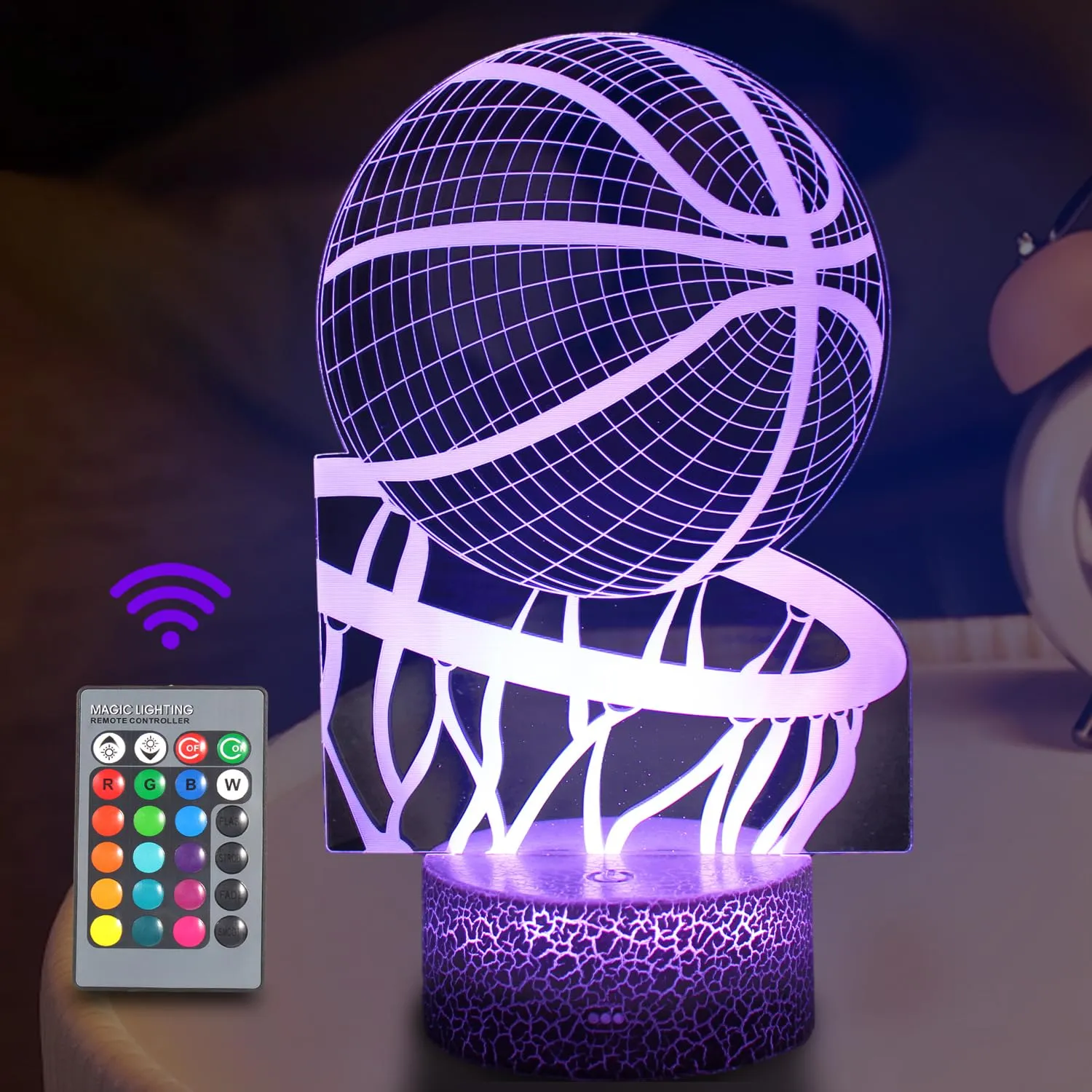 JOLLYEEP Luce Notturna pallacanestro per Bambini, Telecomando 16 Cambia Colore Dimmerabile, Lampada da Illusione 3D LED, Regali Natale per Ragazzi, Soggiorno Arredamento Camera da Letto
