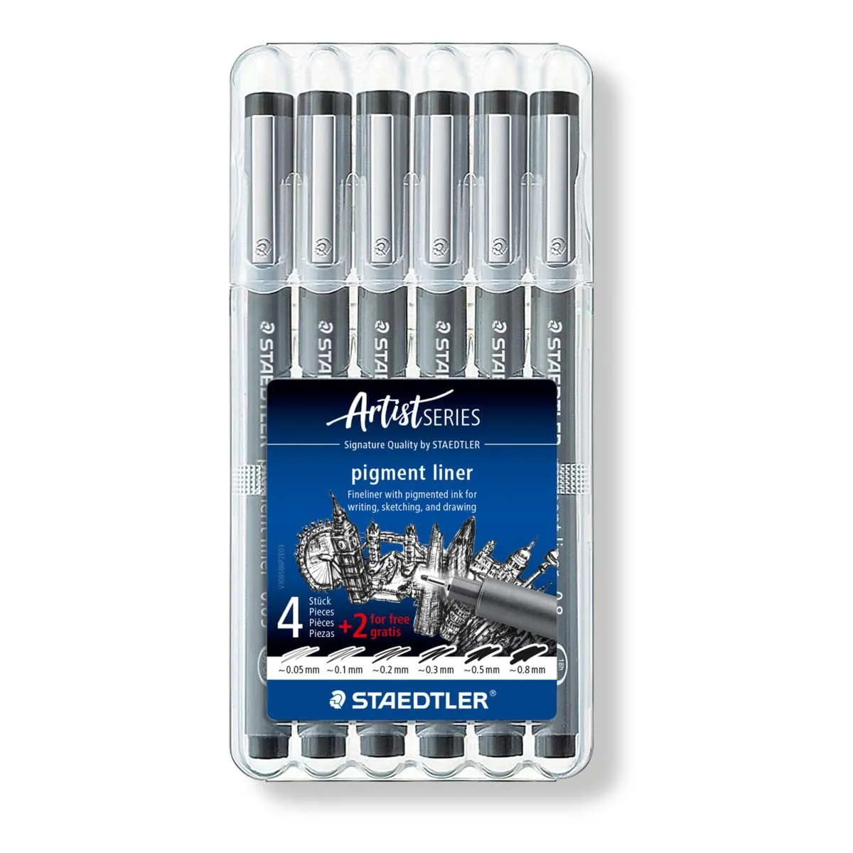 Staedtler pigment liner 5+1 Set 308 SB6P Pennarello punta fine Nero 0.05 mm, 0.1 mm, 0.2 mm, 0.3 mm, 0.5 mm, 0.8 mm 6 p