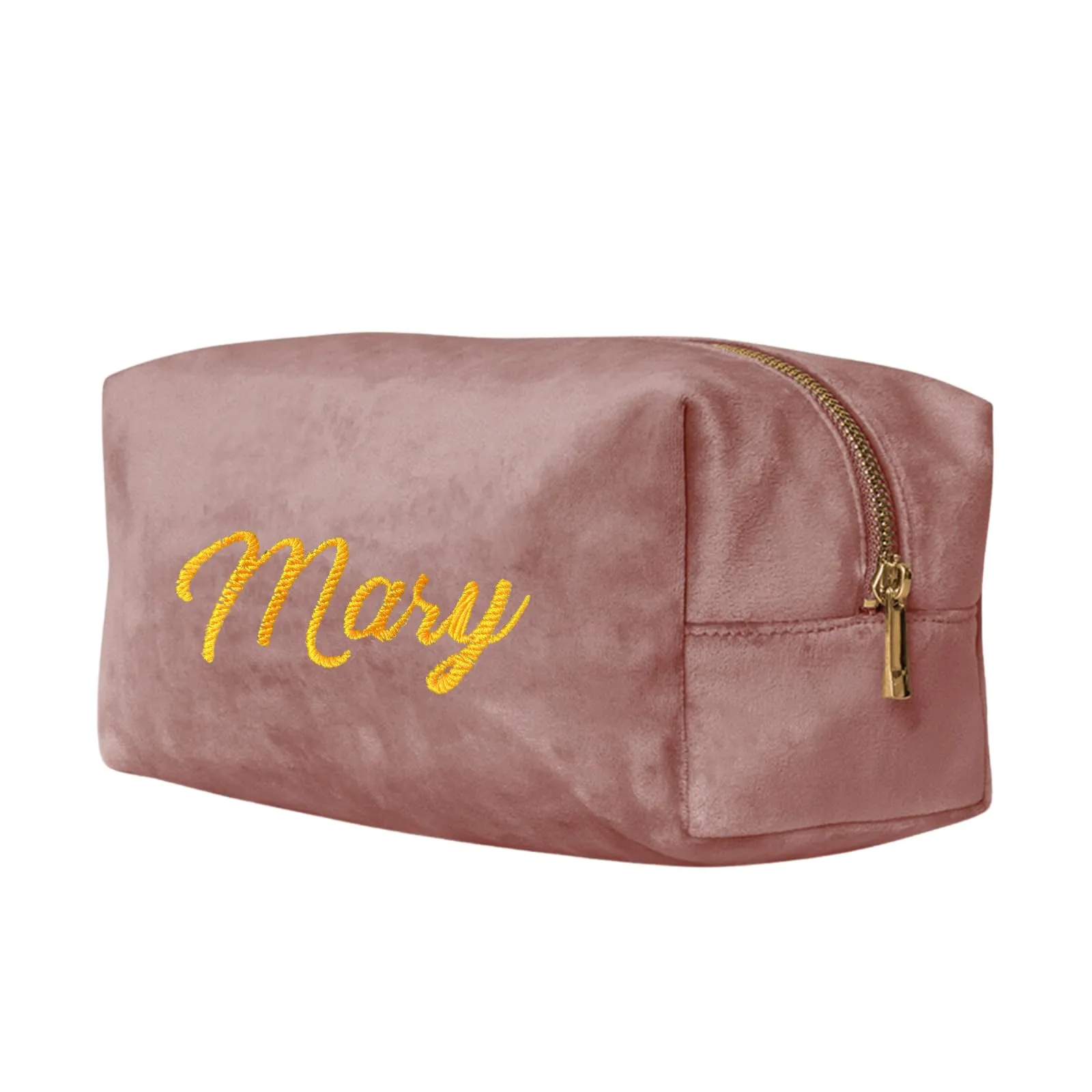 Fatto da Mani - Trousse Make Up Personalizzabile con Nome Ricamato – Beauty Case in Velluto Elegante da Viaggio, Astuccio Multiuso Porta Cosmetici Donna – 23x11x11cm (Beauty case - Rosa antico)