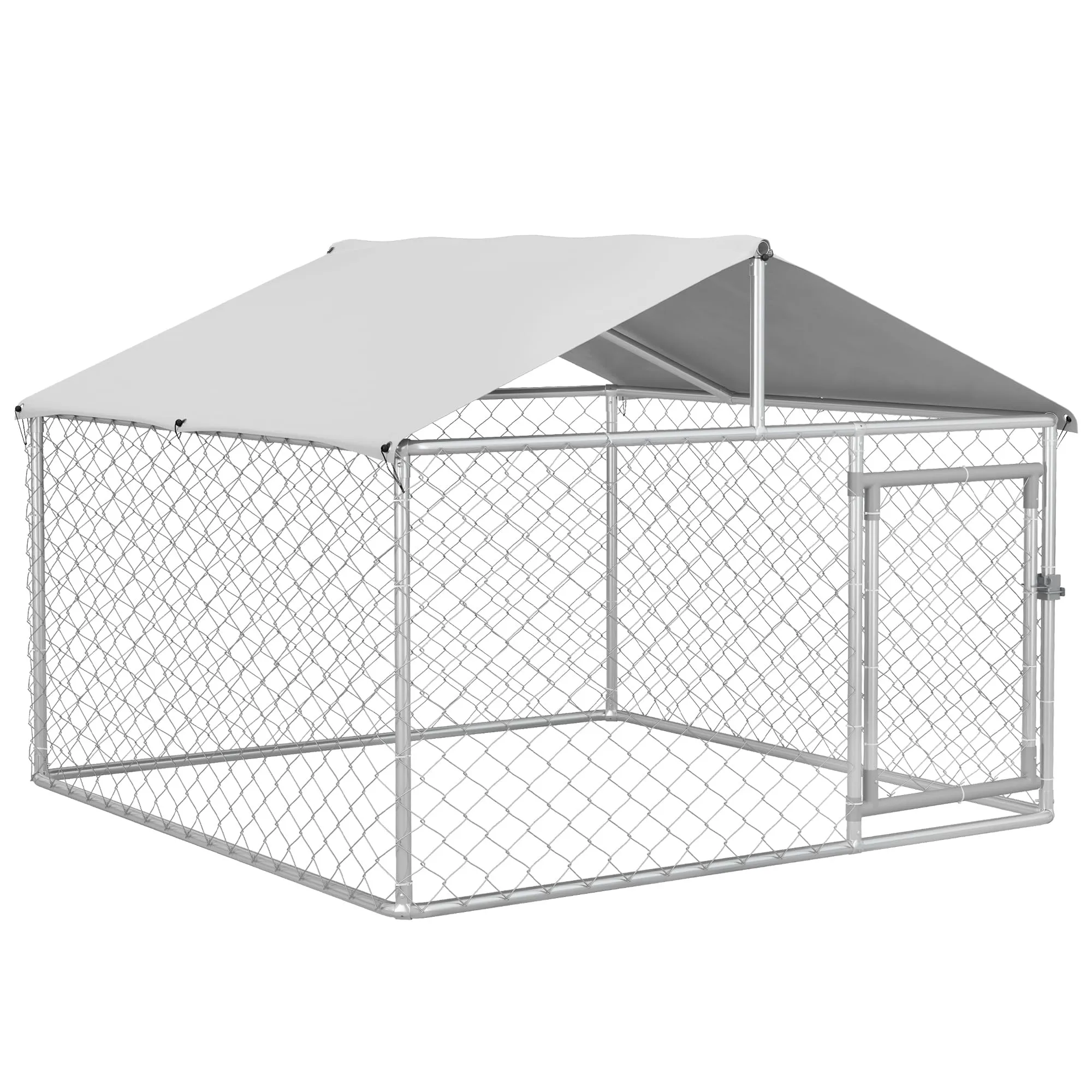 PawHut Kennel per Cani da Esterno, Recinto per Animali con Copertura Impermeabile, 600x230x230cm, Argento e Grigio