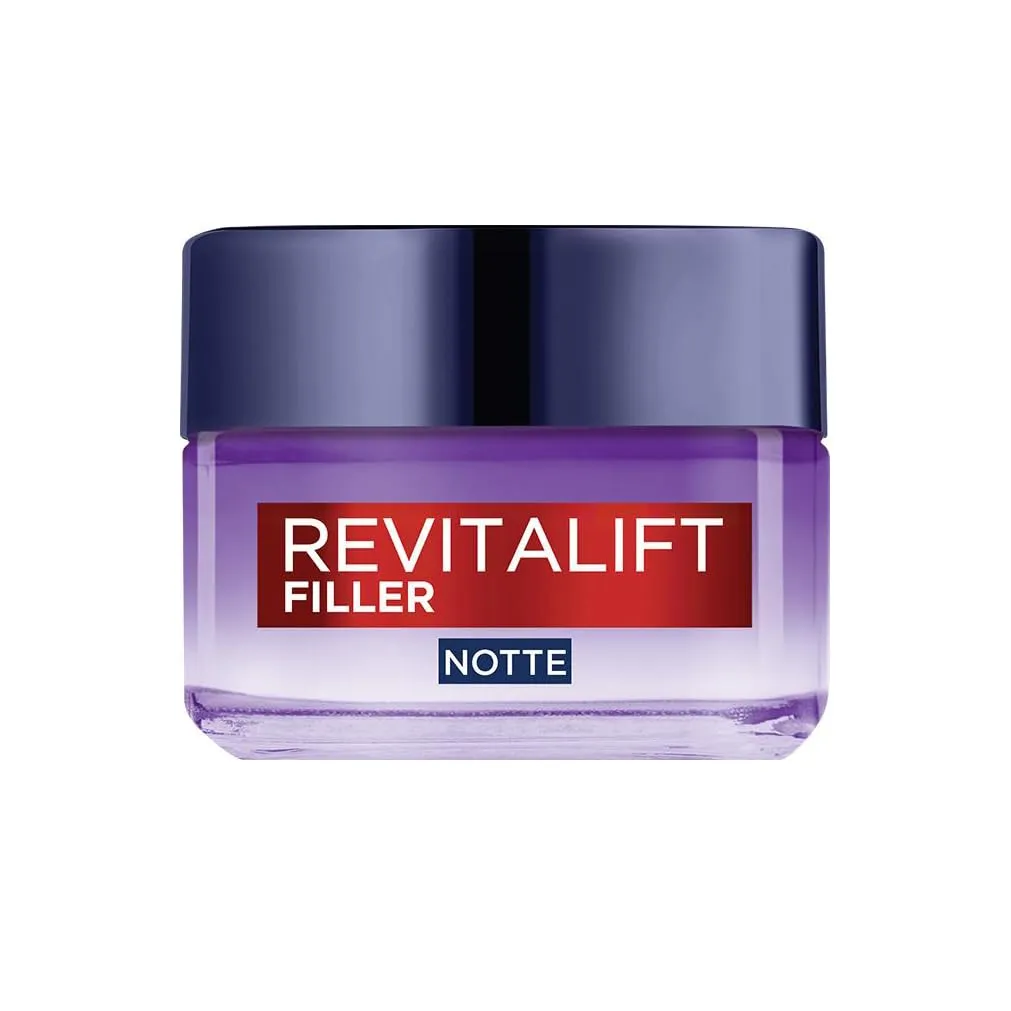 L'Oréal Paris Crema Viso Notte Revitalift Filler, Per Tutti i Tipi di Pelle, Azione Anti-Rughe, Pelle Rimpolpata a Lungo, con Acido Ialuronico Concentrato, 50 ml