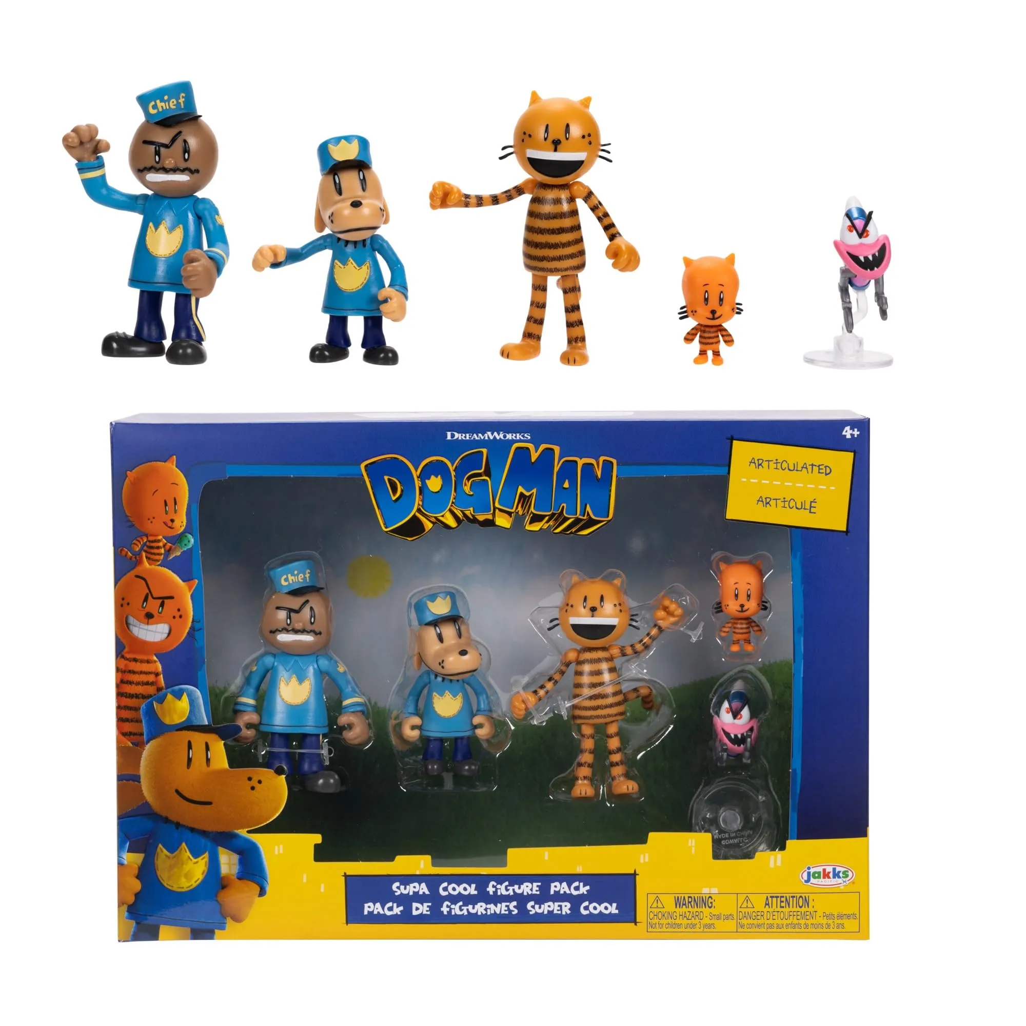 Dog Man Multipack - Set di Action Figures Articolate 6cm ispirate al Film, Include Lil Petey, Petey, Chief e Flippy - Perfetto per i Fan di Dogman e Amanti delle Avventure!