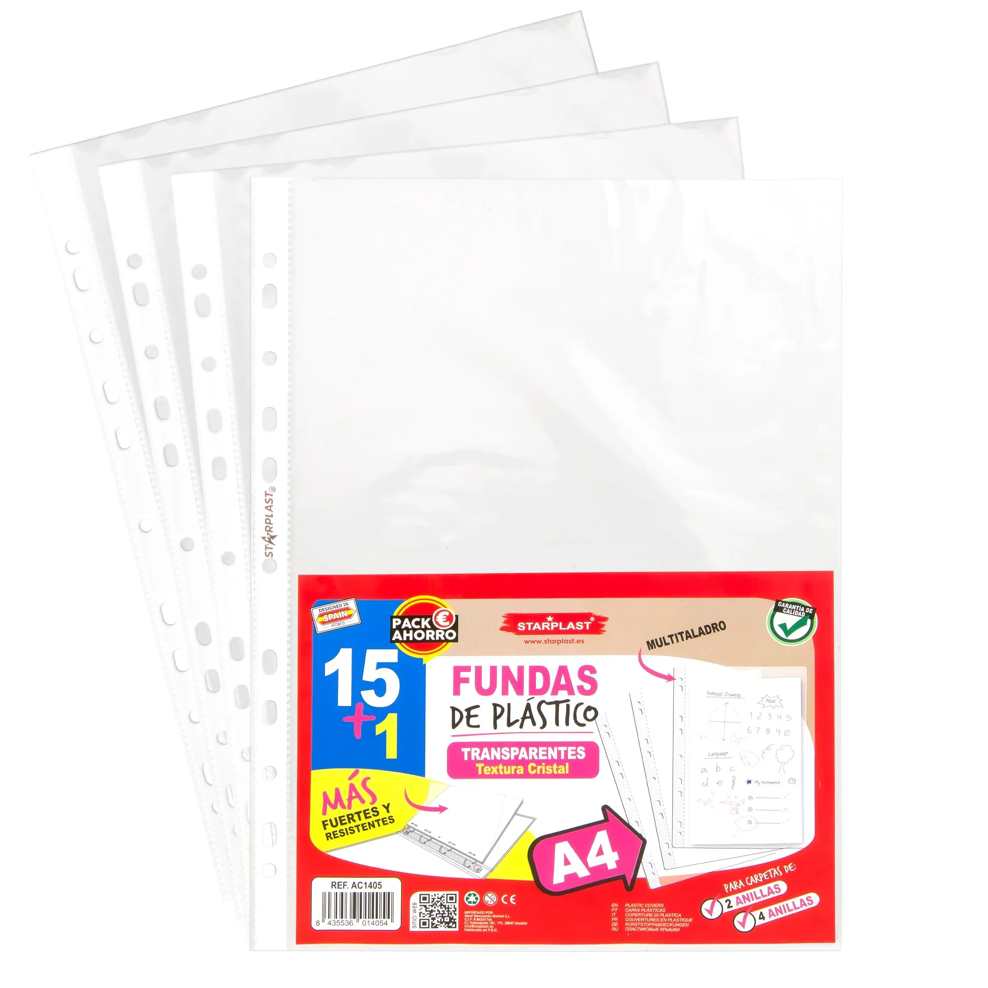 Starplast 16 buste in plastica trasparente A4 Texture Cristallo, Multiplo, per cartelle a 2 e 4 anelli, standard, documenti, archivi, materiale ufficio
