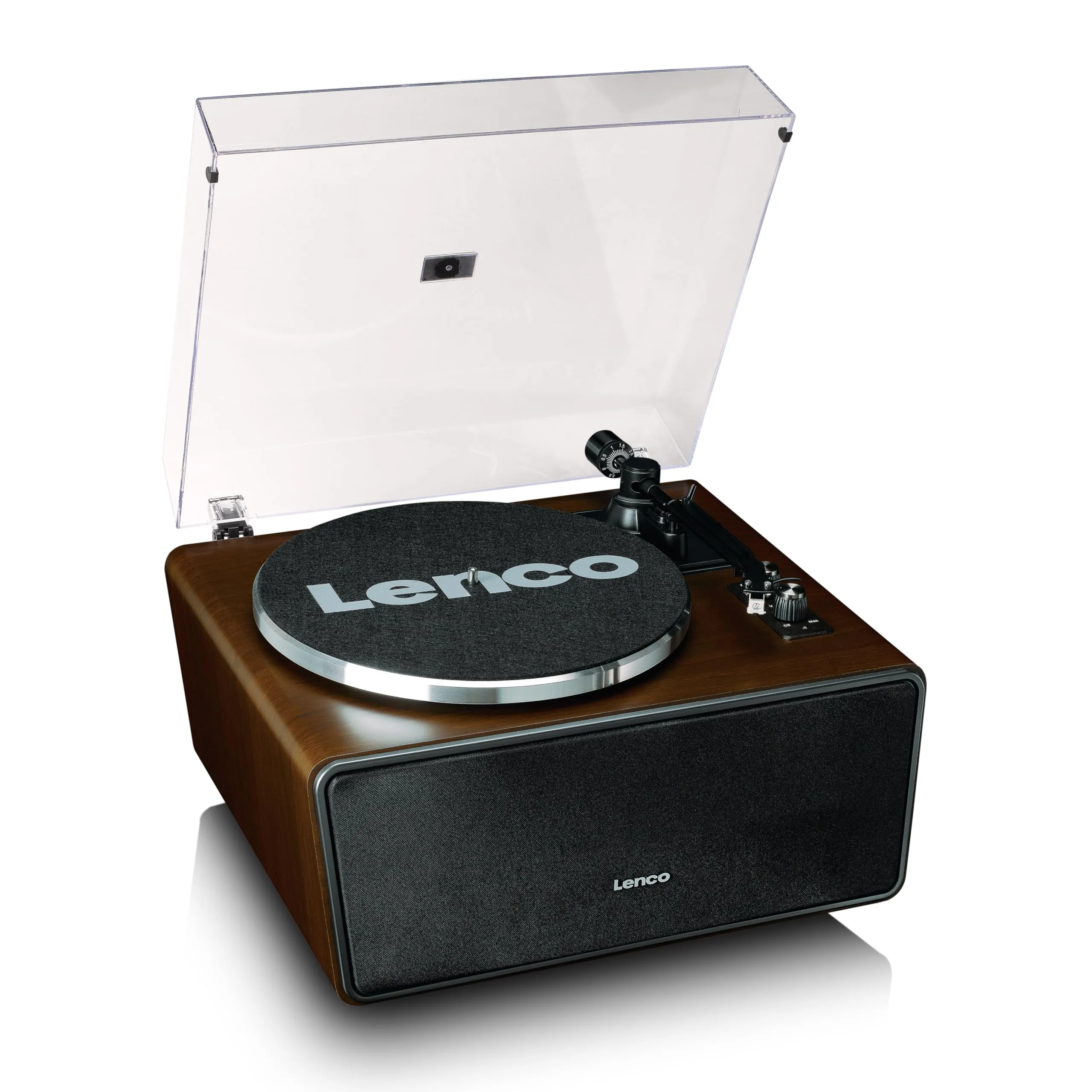 Lenco LS-470WA Giradischi All-in-One con Altoparlanti Integrati (80W), Bluetooth, Trasmissione a Cinghia e Testina Audio Technica - Finitura in Noce