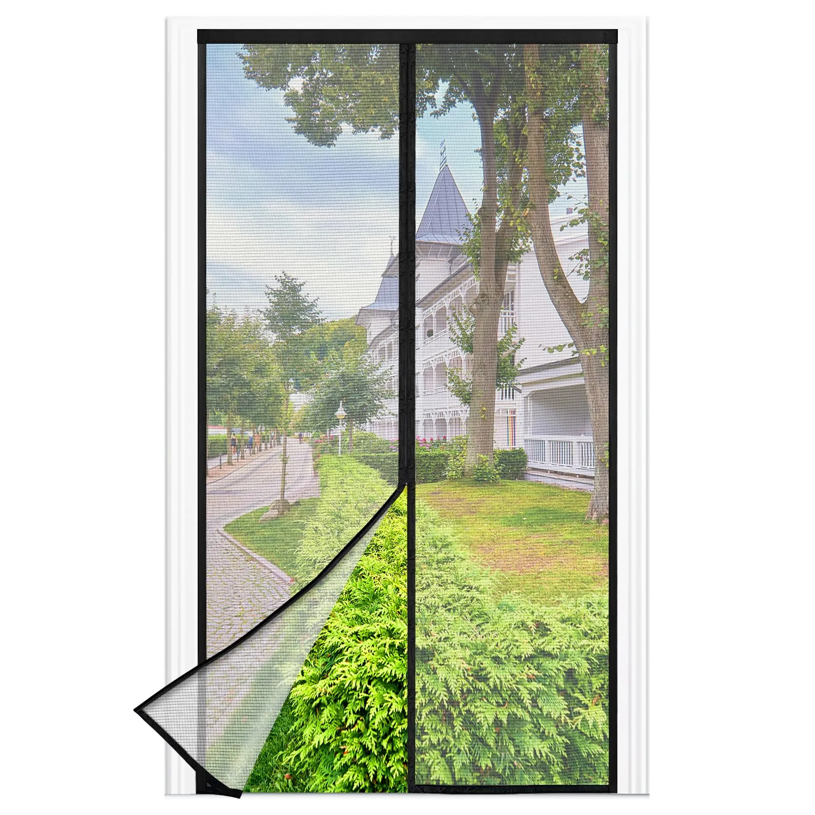 Zanzariera Magnetica per Porte, 120 x 240 CM - Nero Rete Fine, Tenda Totalmente Magnetiche,si Chiude da Sola, Zanzariera Porta Finestra Larghezza Superiore Aumentare a 3,8 CM