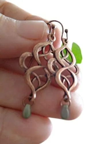 ✿ NODO CELTICO IN RAME E PERLA DI VETRO MATTE GIAPPONESE SU AMO SAGOMATO ✿ bellissimi orecchini romantici in rame