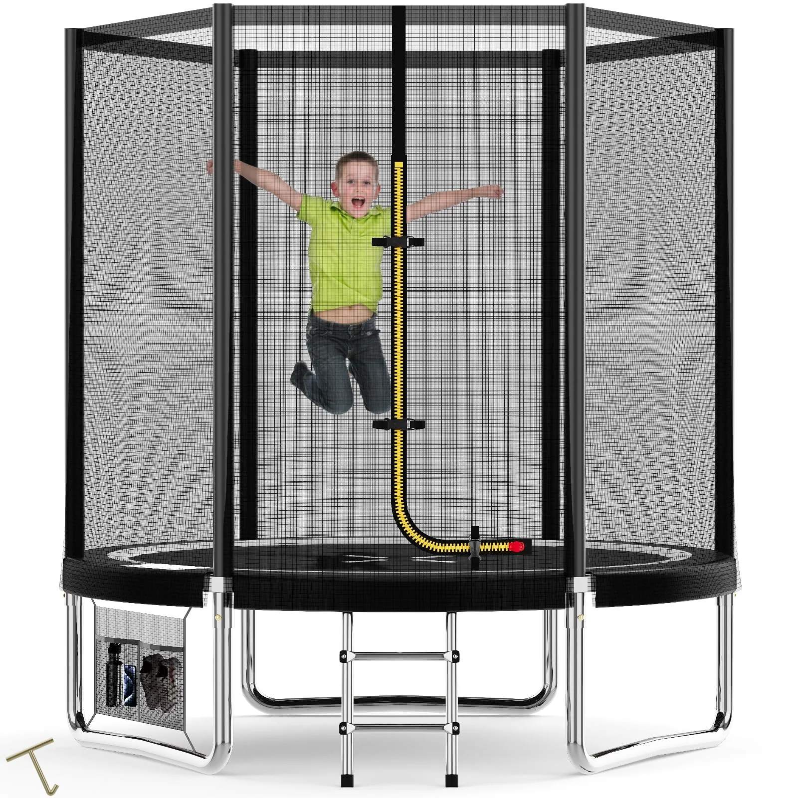 Devoko Trampolino Elastico per Adulti e Bambini, Tappeto Elastico da Giardino Ø 183/228/305/366/427 cm | Set Completo con Rete di Sicurezza, Scaletta, Copertura, Rete per Scarpe,50 kg(Nero)