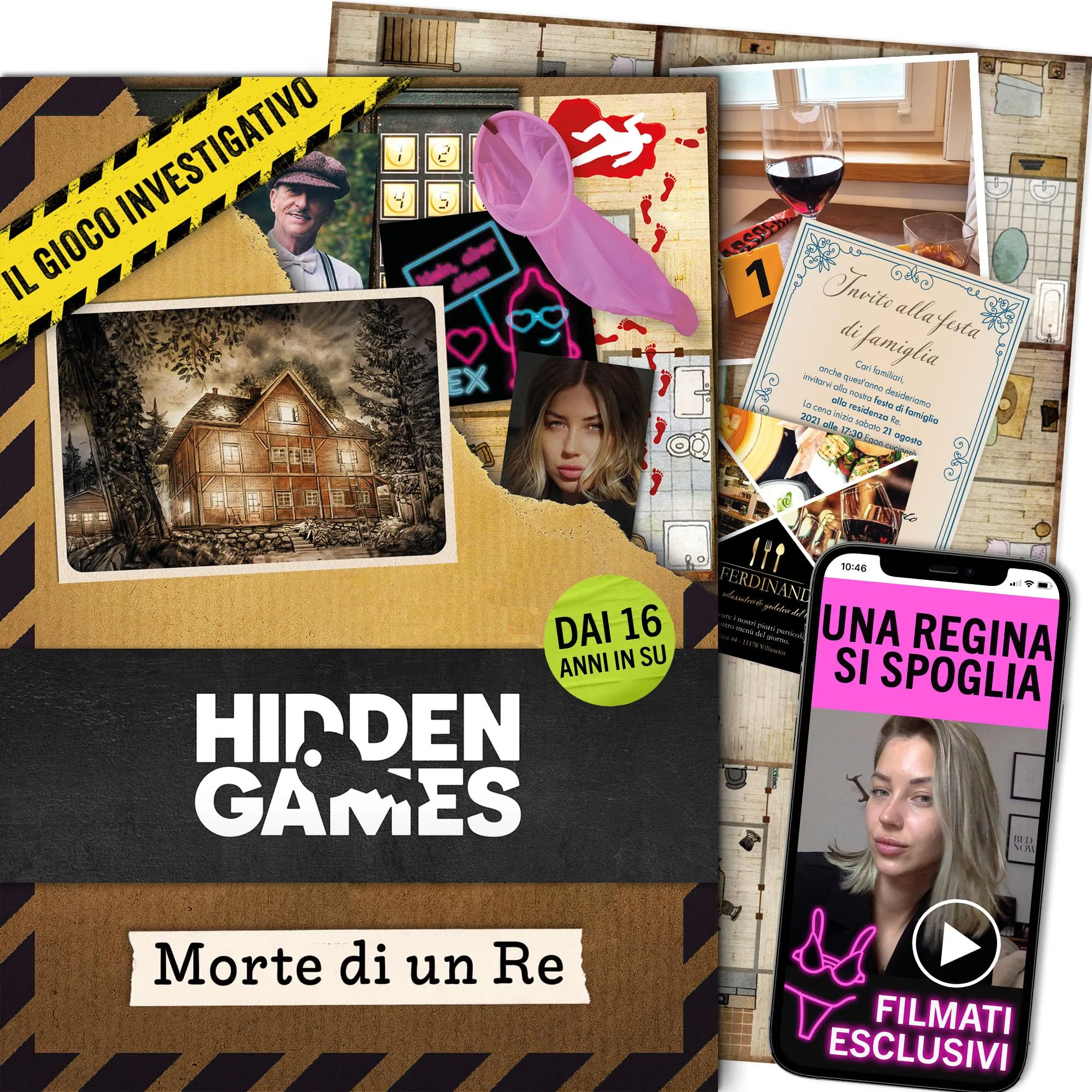 Hidden Games Luogo del Reato - Morte di un Re - Italiana - Il nostro caso di principianti - FSK16, gioco realistico della scena del crimine, gioco emozionante del detective, gioco della stanza di fuga
