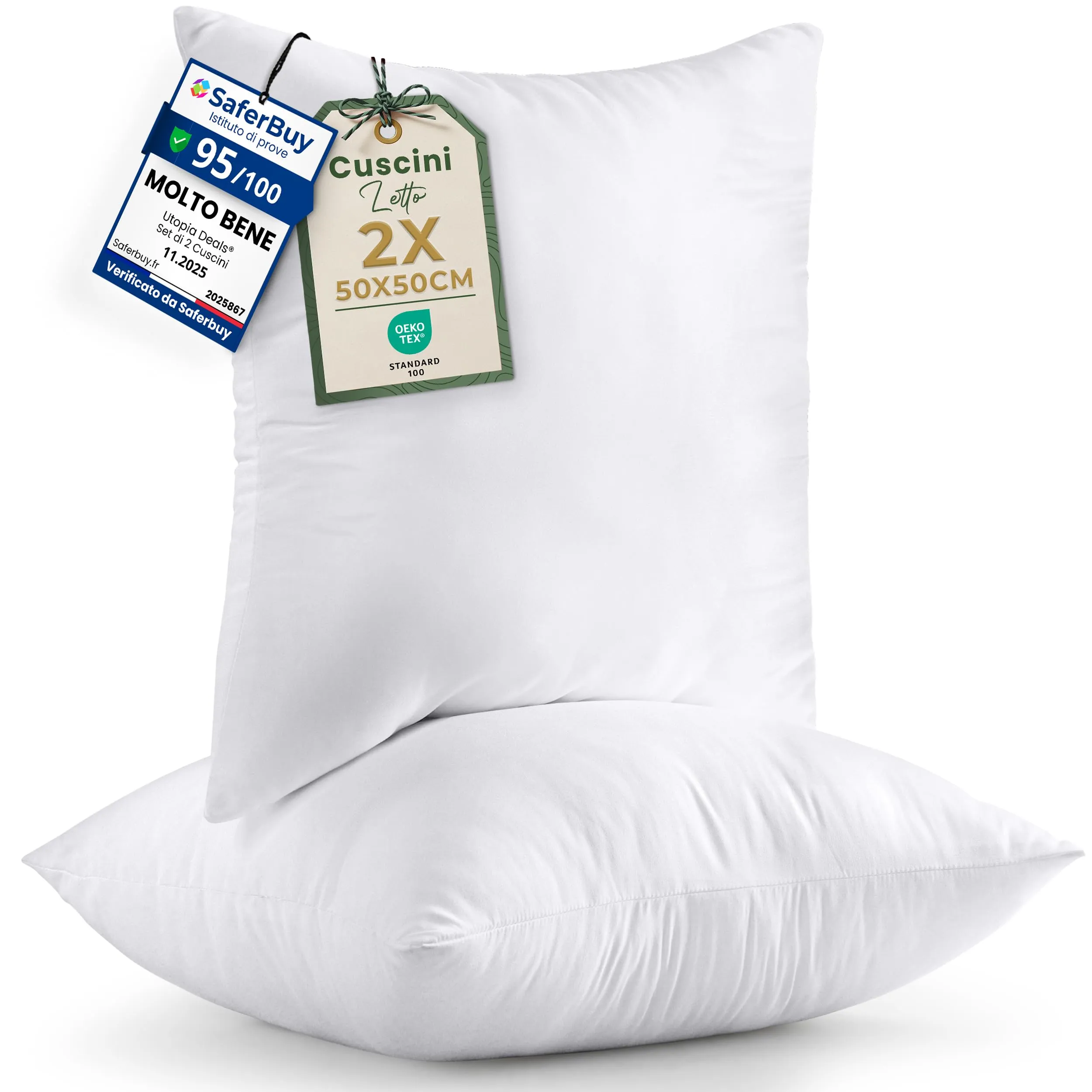 Utopia Bedding Set di 2 Cuscini, 50 x 50 cm Imbottitura per Cuscini, Cuscini Divano, Cuscino Interno (Bianco)