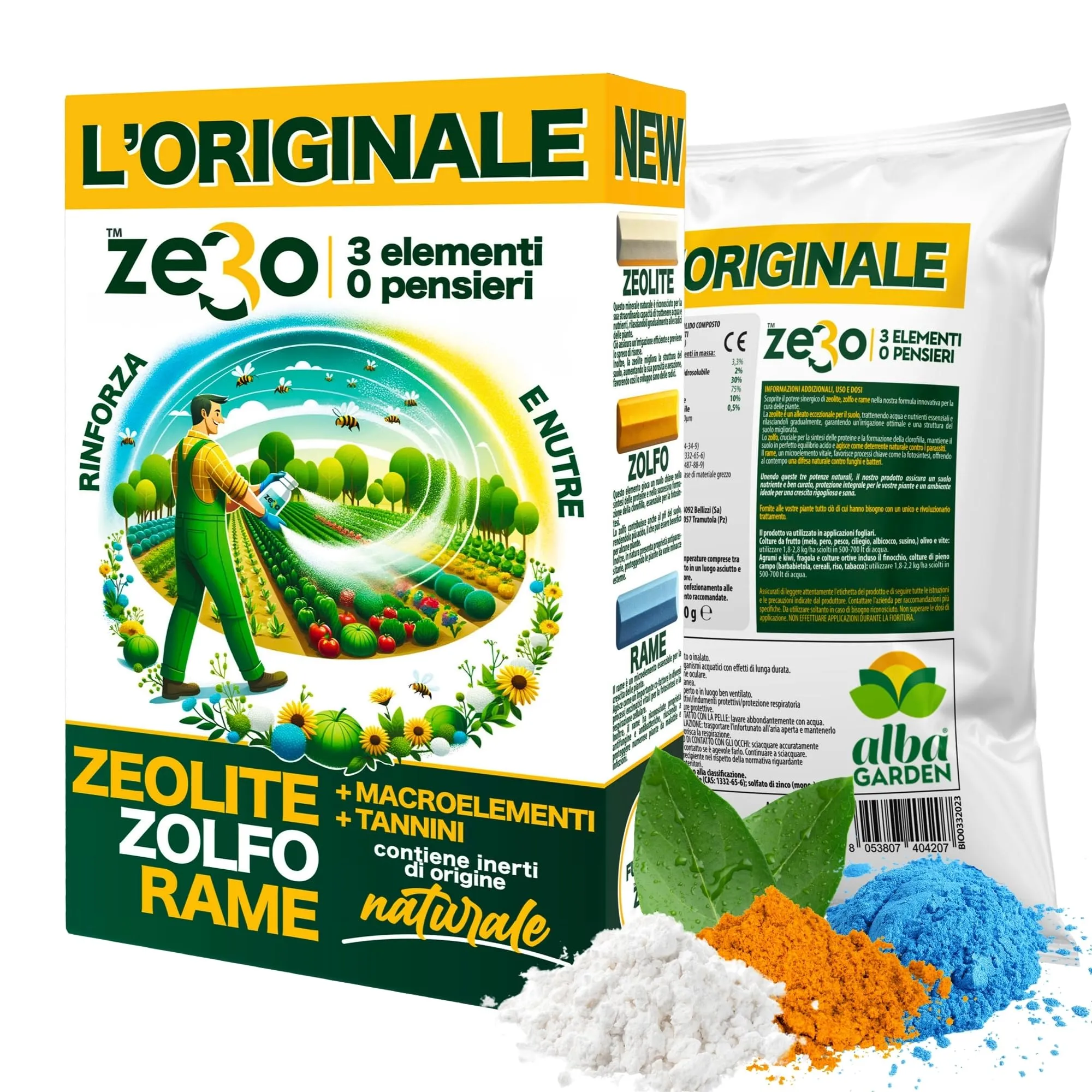 Albagarden ZeRo - Zeolite Per Piante + Zolfo In Polvere + Ossicloruro di Rame - Prodotto INNOVATIVO 100% Naturale - Fertilizzante e Concime per Piante in Polvere da 1 KG