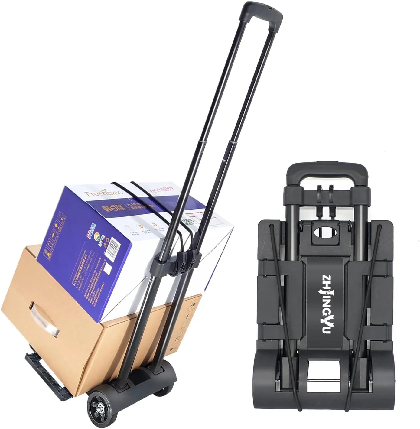 ZHJINGYU Carrello Pieghevole Alluminio 35KG - Asta Telescopica Pieghevole - Con Corde Espansione - Ideale per Viaggi, Traslochi, Aeroporti & Uffici