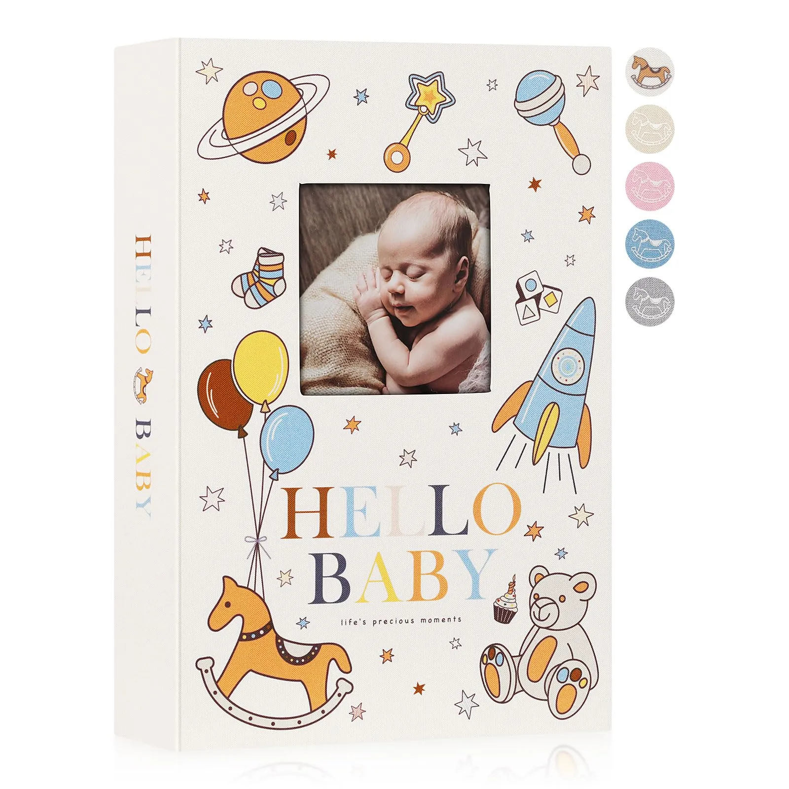 Lanpn Album Fotografico Bambino 10x15 300 Tasche, Lino Album Foto Nascita Regalo Battesimo Bimbo, Album Portafoto Neonato con area di scrittura memo, Album Battesimo Bimba Ragazza Bambino Colorato