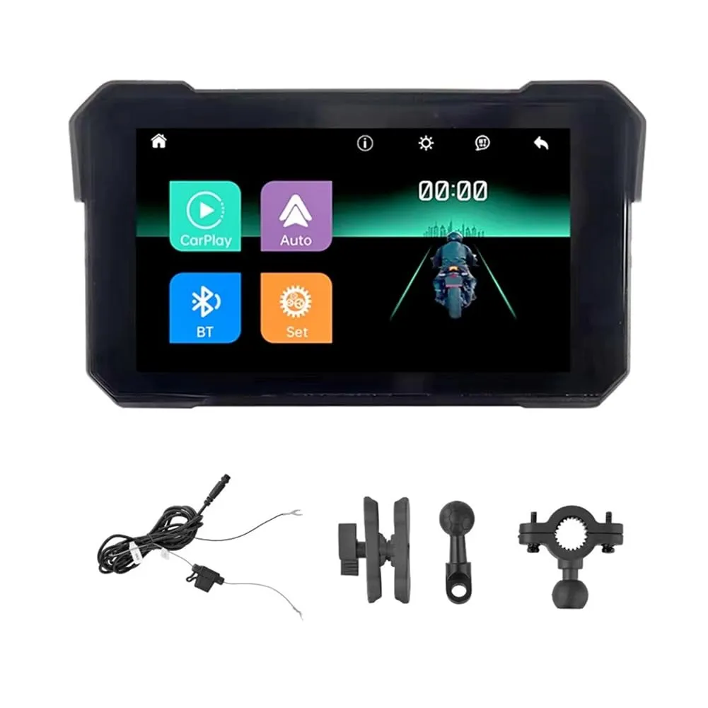 Ohulelks Schermo di Navigazione GPS Portatile per Moto da 5 Pollici, Wireless, Carplay, Android Auto, IP68, Display Impermeabile, Bluetooth