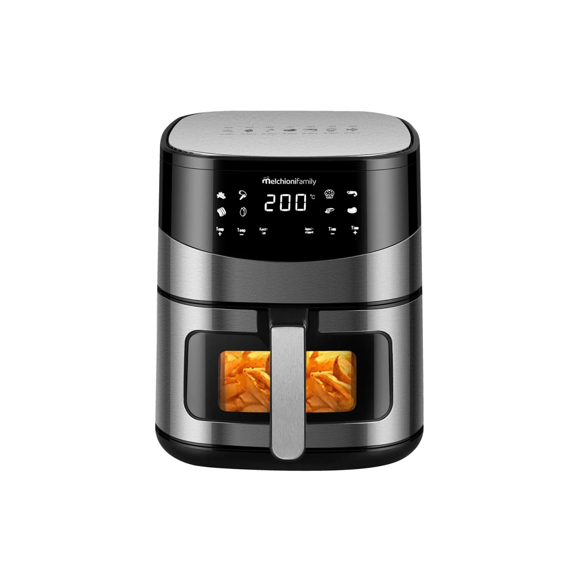 Melchioni Family | ARIANNA Friggitrice ad Aria 6,5L con Doppia Resistenza | Air Fryer con Display LED, 8 Programmi, Timer, Cestello con Finestra, 2000W