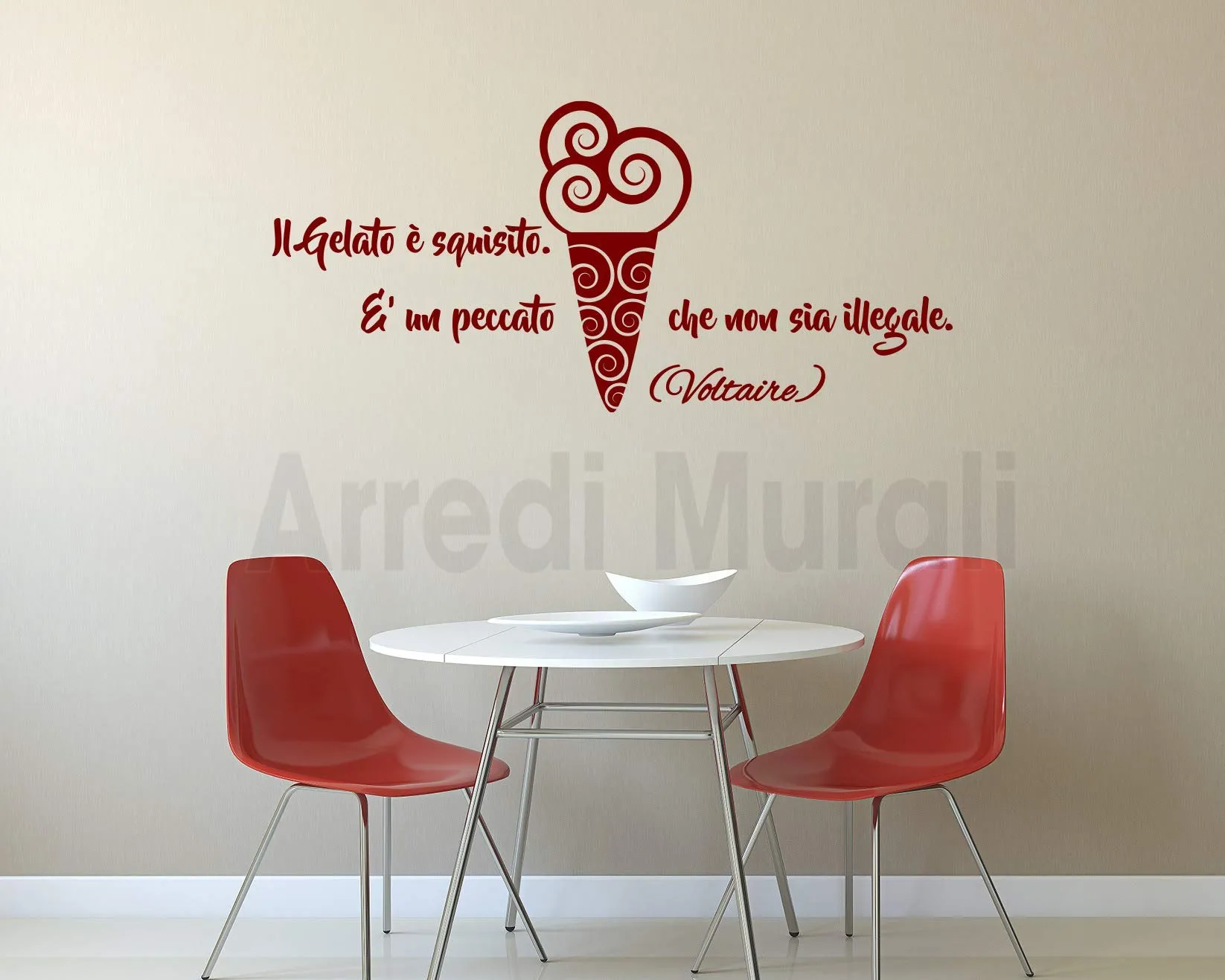 Adessivi murali bar gelateria con frase gelato citazione Voltaire. Decorazioni adesive da parete particolari