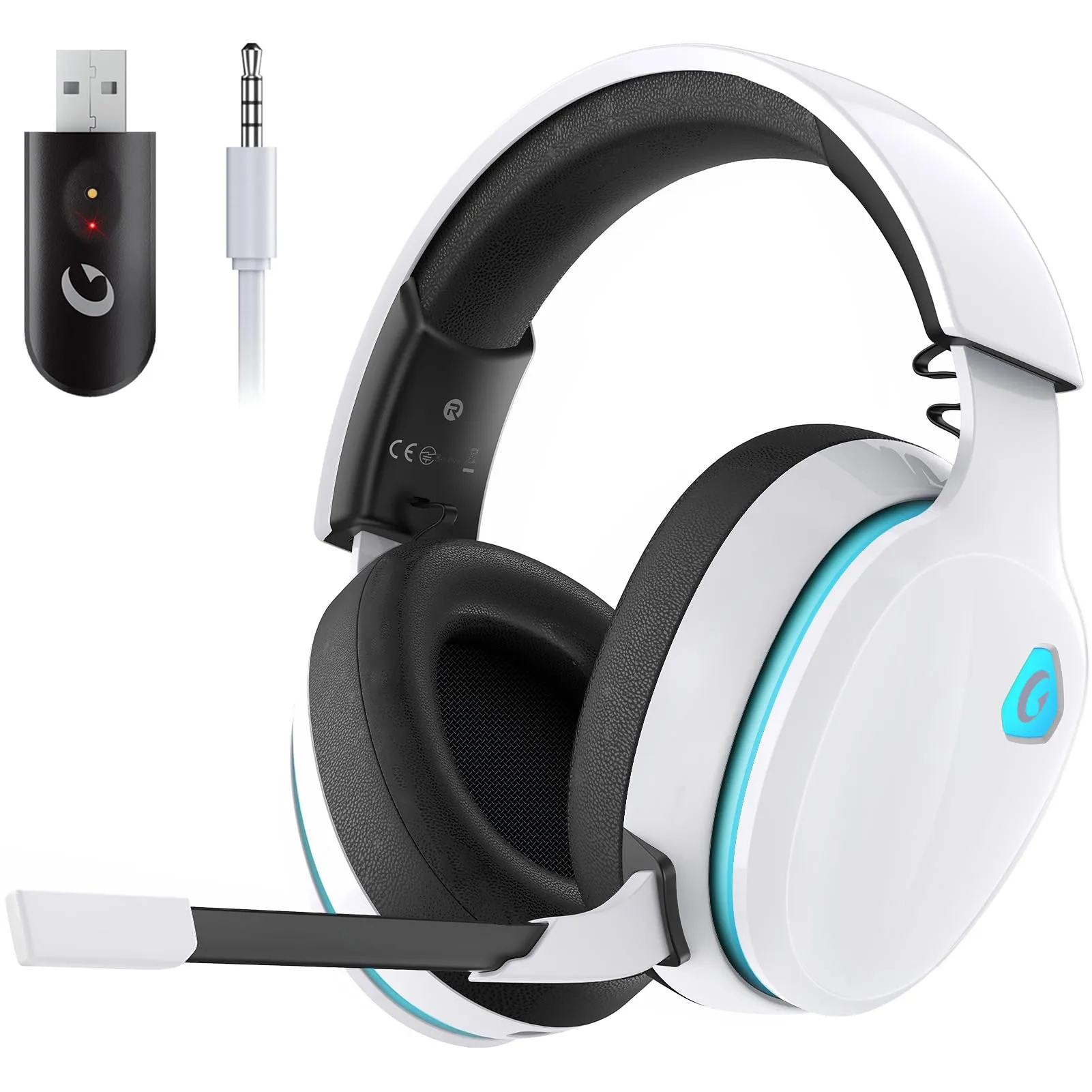 Cuffie Gaming, 2,4 GHz Cuffie Gaming Wireless per PC, PS4, PS5, Mac, Switch, Wireless Cuffie Bluetooth 5.2, Cuffie PS5 con Microfono Staccabile, Jack Audio 3.5 mm per Cuffie Gaming Cablate