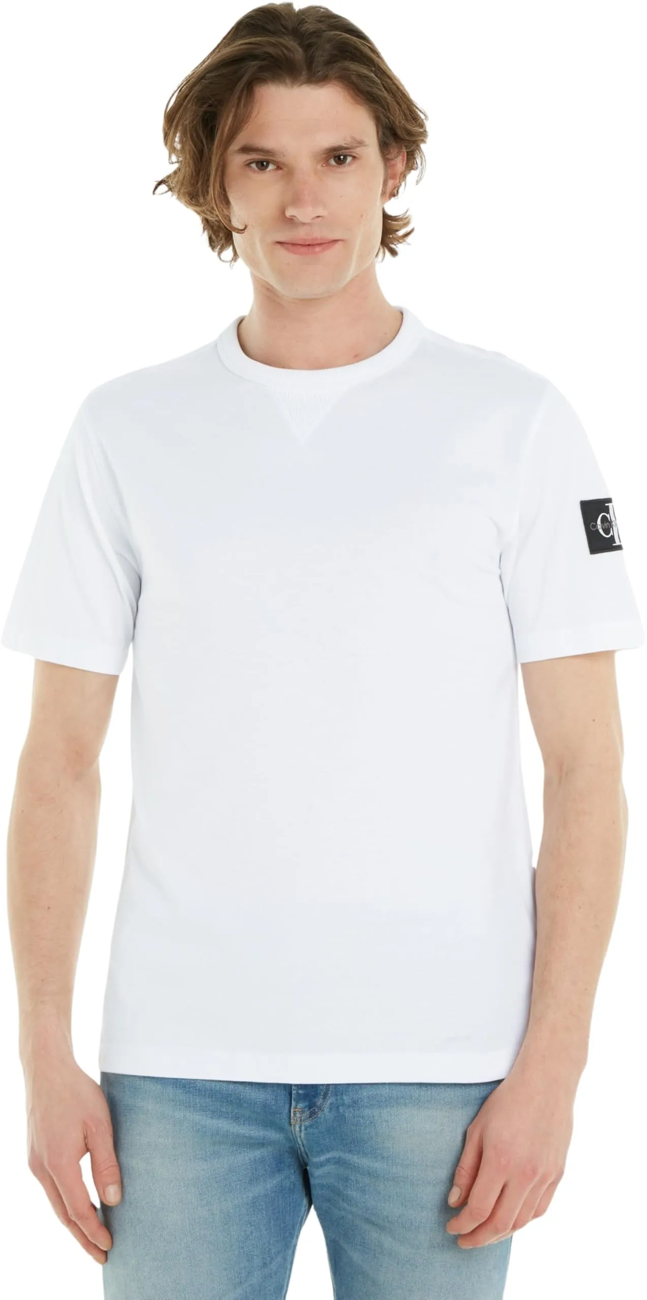 Calvin Klein Jeans Badge Regular Tee J30J323484 Top in Maglia a Maniche Corte, Bianco (Bright White), M Uomo