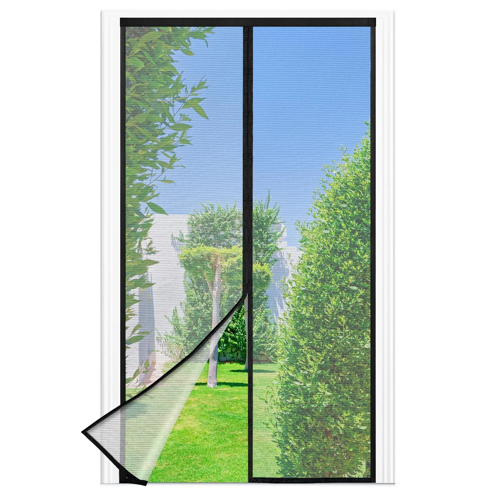 Zanzariera Magnetica per Porte, 90 x 240 CM - Nero Rete Fine, Tenda Totalmente Magnetiche,si Chiude da Sola, Zanzariera Porta Finestra Larghezza Superiore Aumentare a 3,8 CM