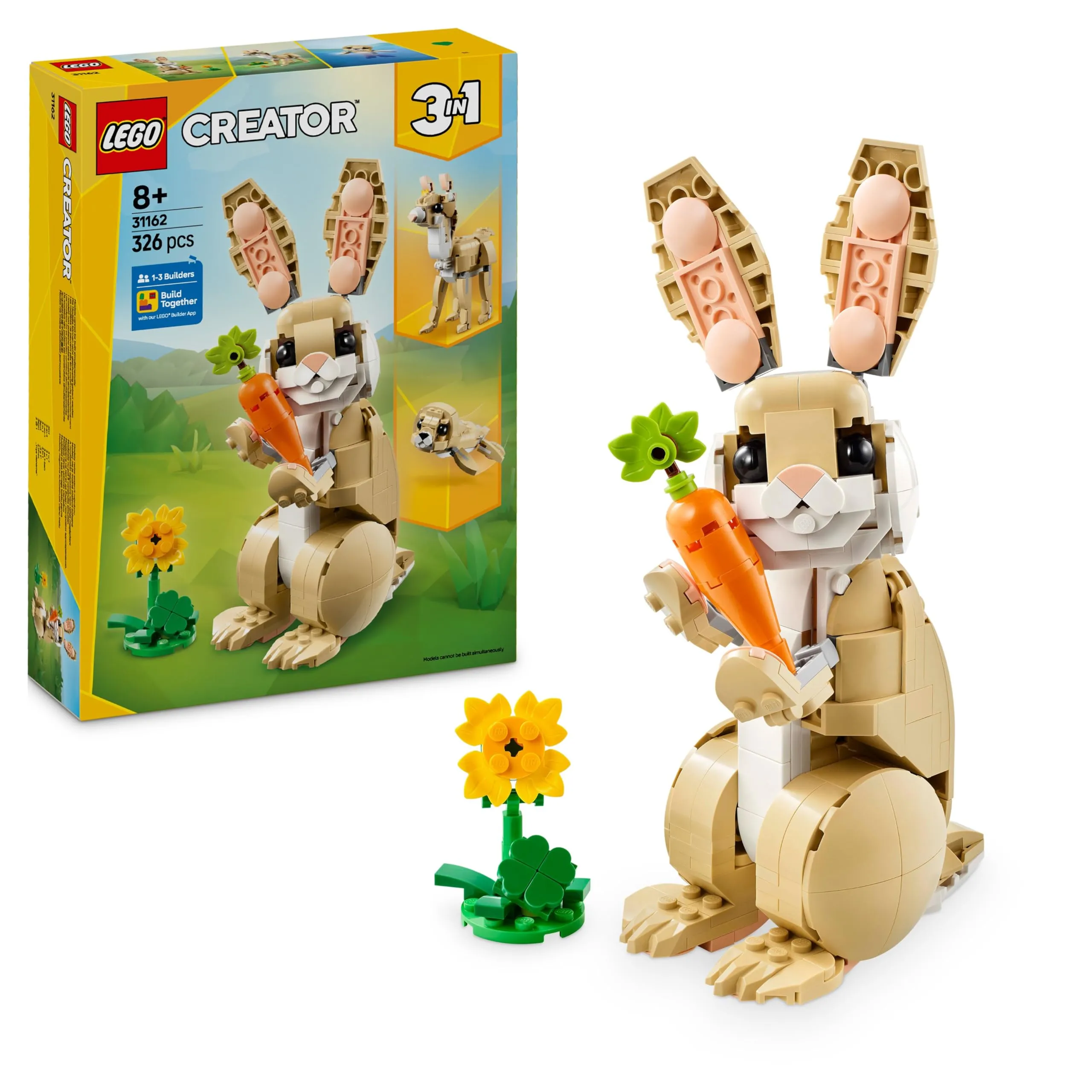 LEGO Creator 3 in 1 Adorabile Coniglio Giocattolo - Si Trasforma in Lama o in Foca - Animali da Costruire per Bambine, Bambini, Ragazze e Ragazzi da 8 Anni - Idea Regalo di Compleanno Creativa - 31162