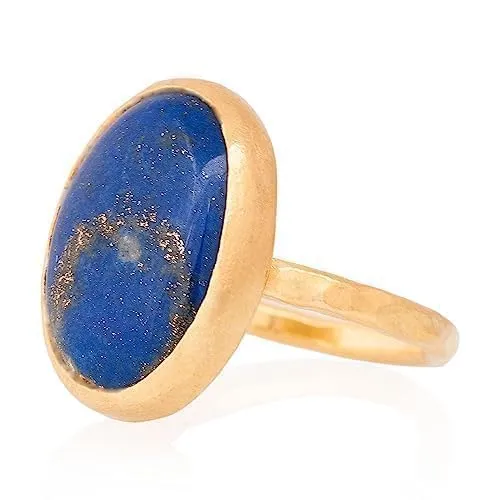 Anello in argento sterling 925 con lapislazzuli. Anello con lapislazzuli in argento placcato oro 24 carati.