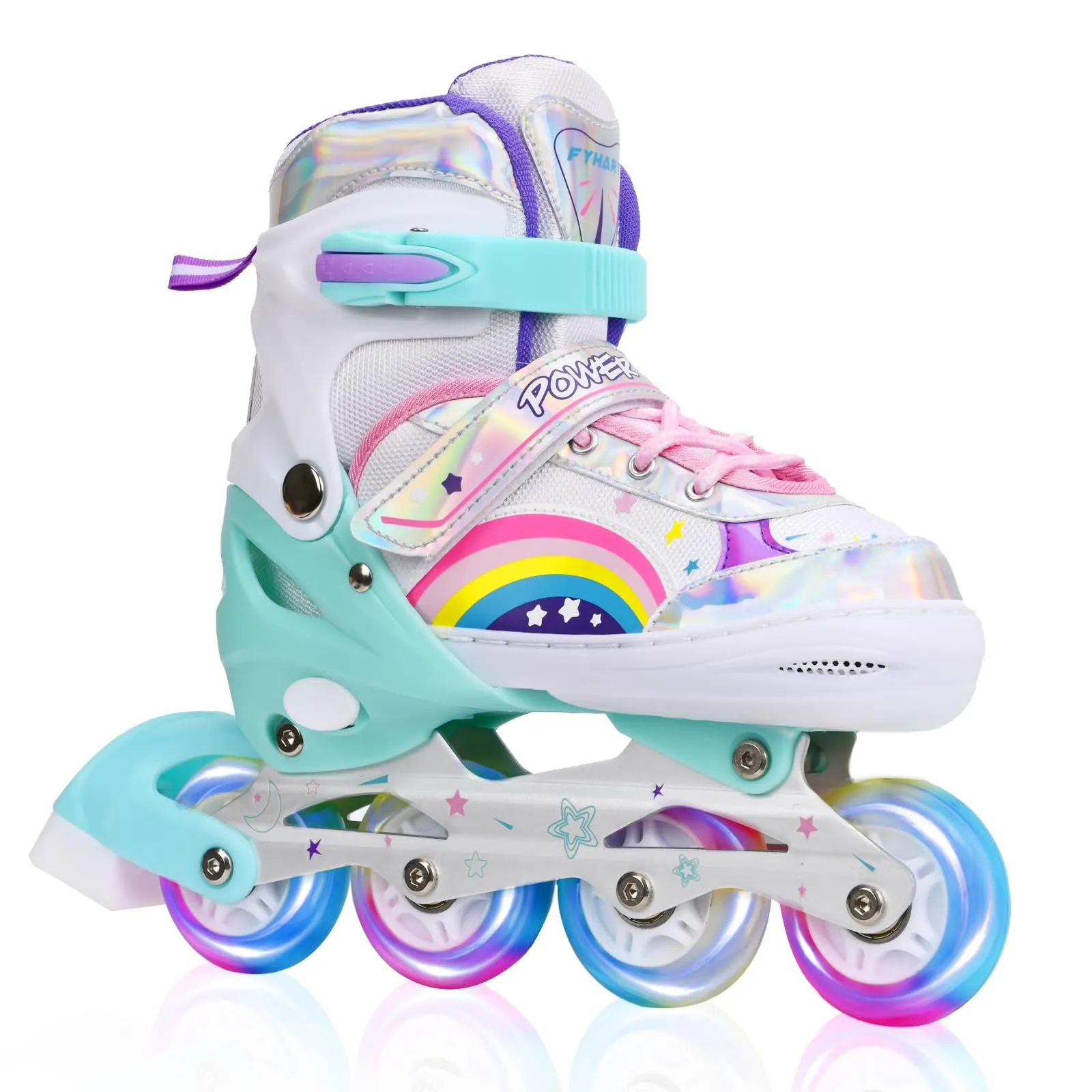 Pattini in linea per bambini, bambina regolabili, per bambino, adulti, ragazze e ragazzi, pattini in linea, per interni ed esterni, Arcobaleno (S (EU 27-31))
