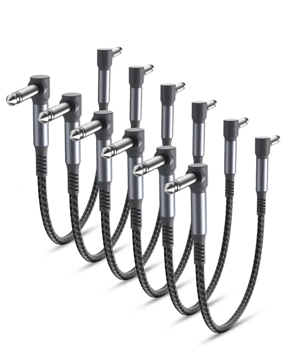 Elebase Cavi Patch per Chitarra per Pedali 30cm 6Pack,Cavo Jack 6,35mm Cavetto con Connettori Angolari per Strumenti Musicali TS Mono per Chitarra/Basso Pedaliera Effetti,Microfono Amp/Amplificatore