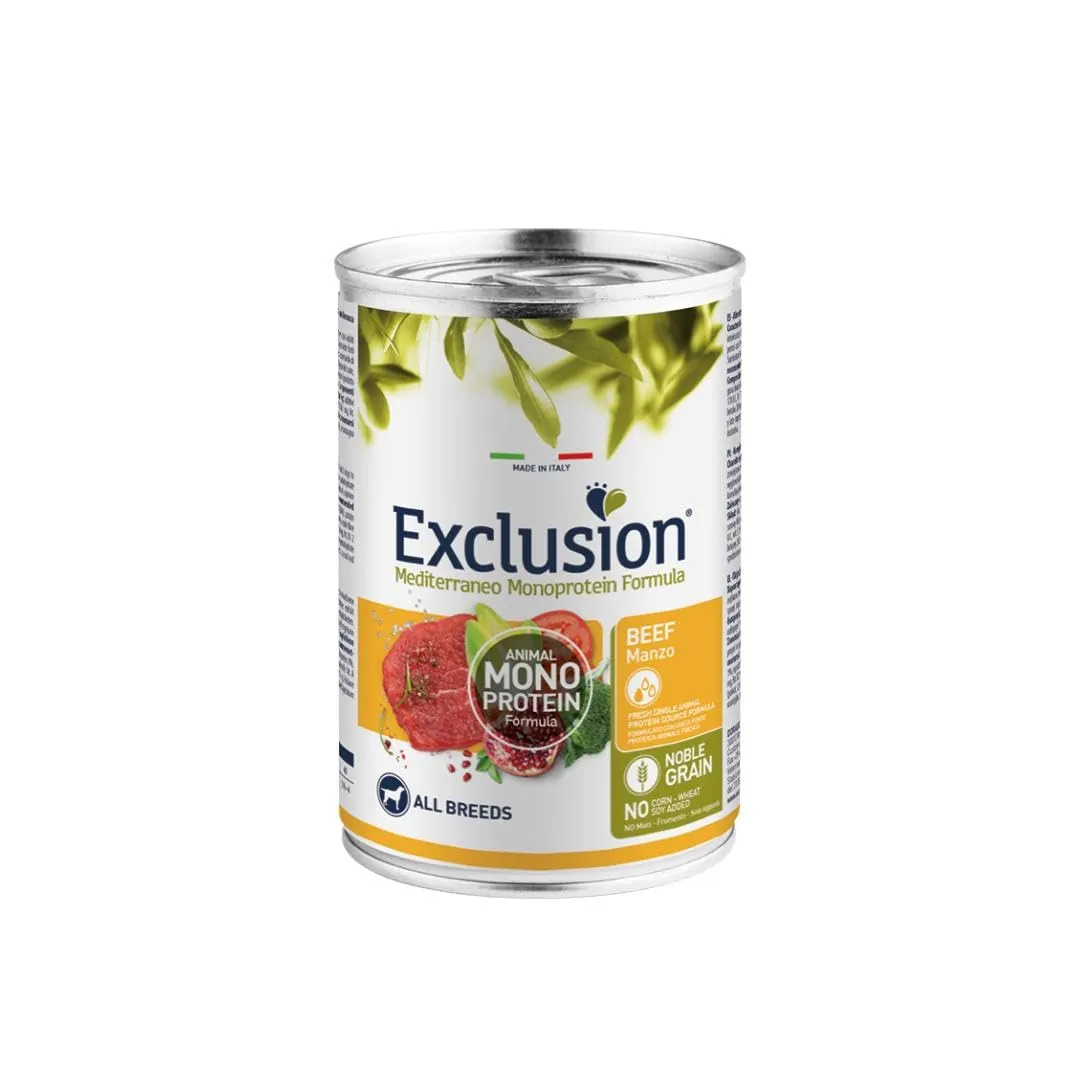Exclusion Monoproteico All Breeds adult MANZO | 6 scatolette da 400 grammi l'una.