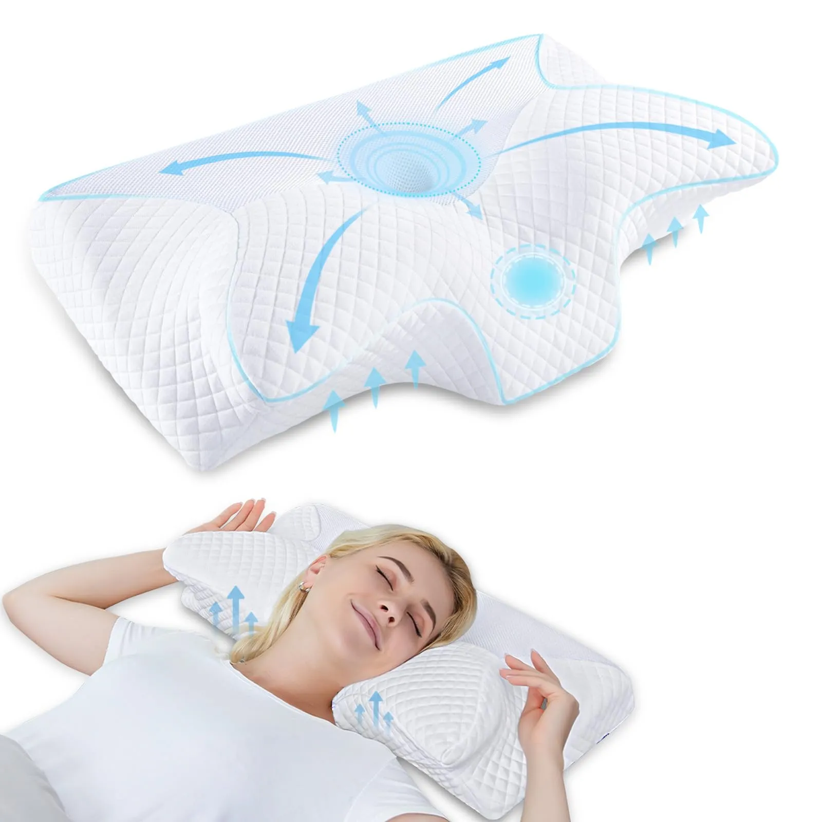 HOMCA Cuscino Cervicale Ergonomico Cuscino Memory Foam per Supporto Cuscino Ortopedico per Dormire sul Fianco e sulla Schiena