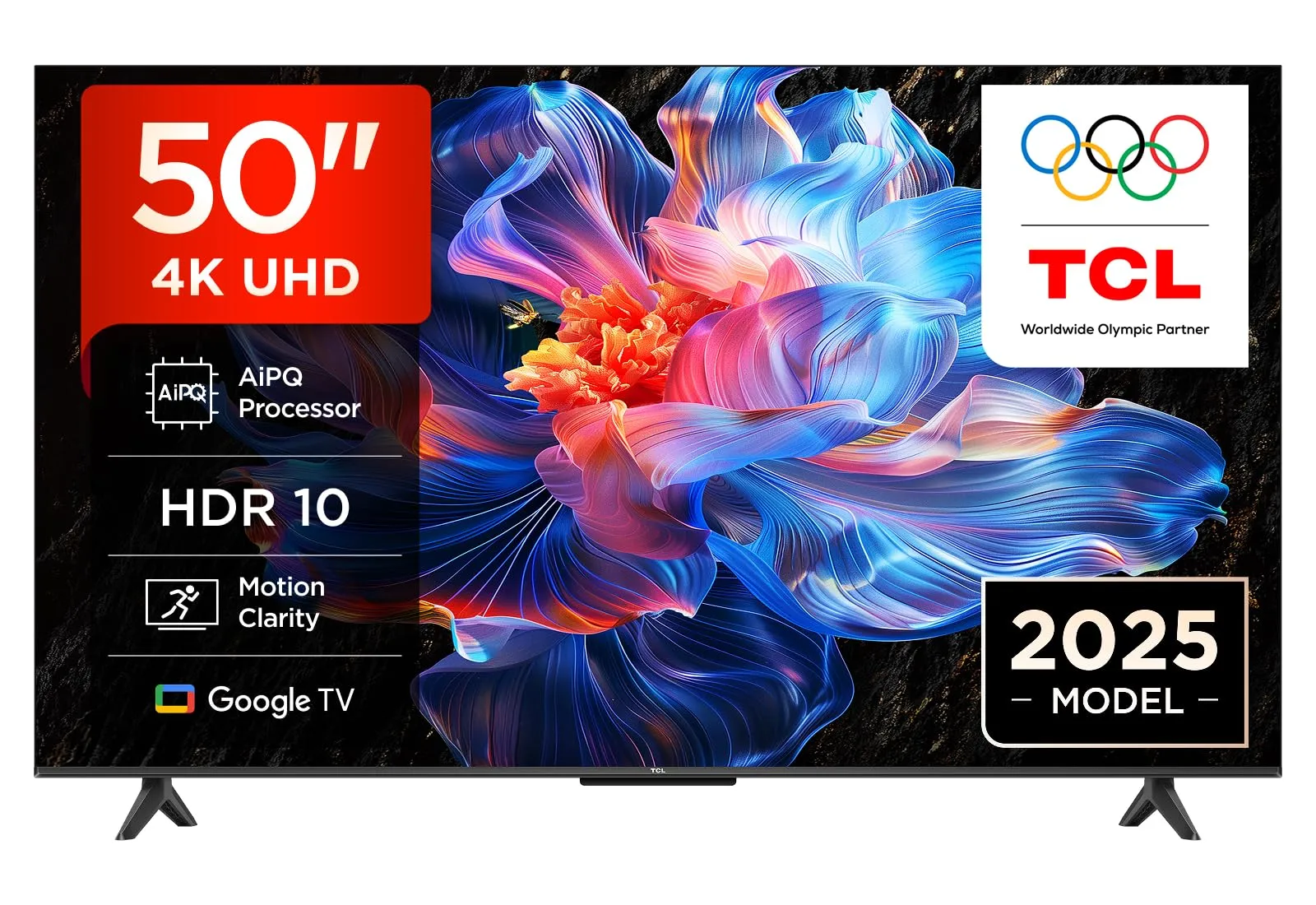 TCL 50V6C TV 50" 4K UHD Smart LED TV, 4K HDR, Google TV con design senza bordi (Dolby Audio, Motion Clarity, compatibile con Google Assistant e Alexa)