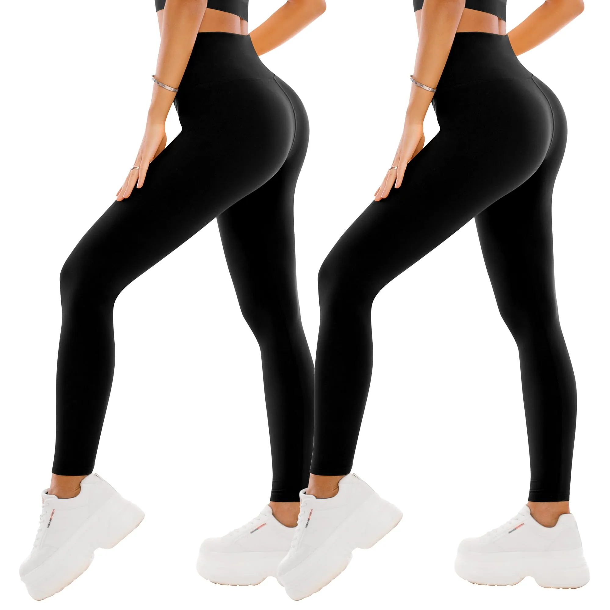 SINOPHANT 2 Confezione Leggins Sportivi Donna a Vita Alta, Pantaloni Yoga Controllo della Pancia Opaco Elastici Leggings,S-M,Nero/Nero