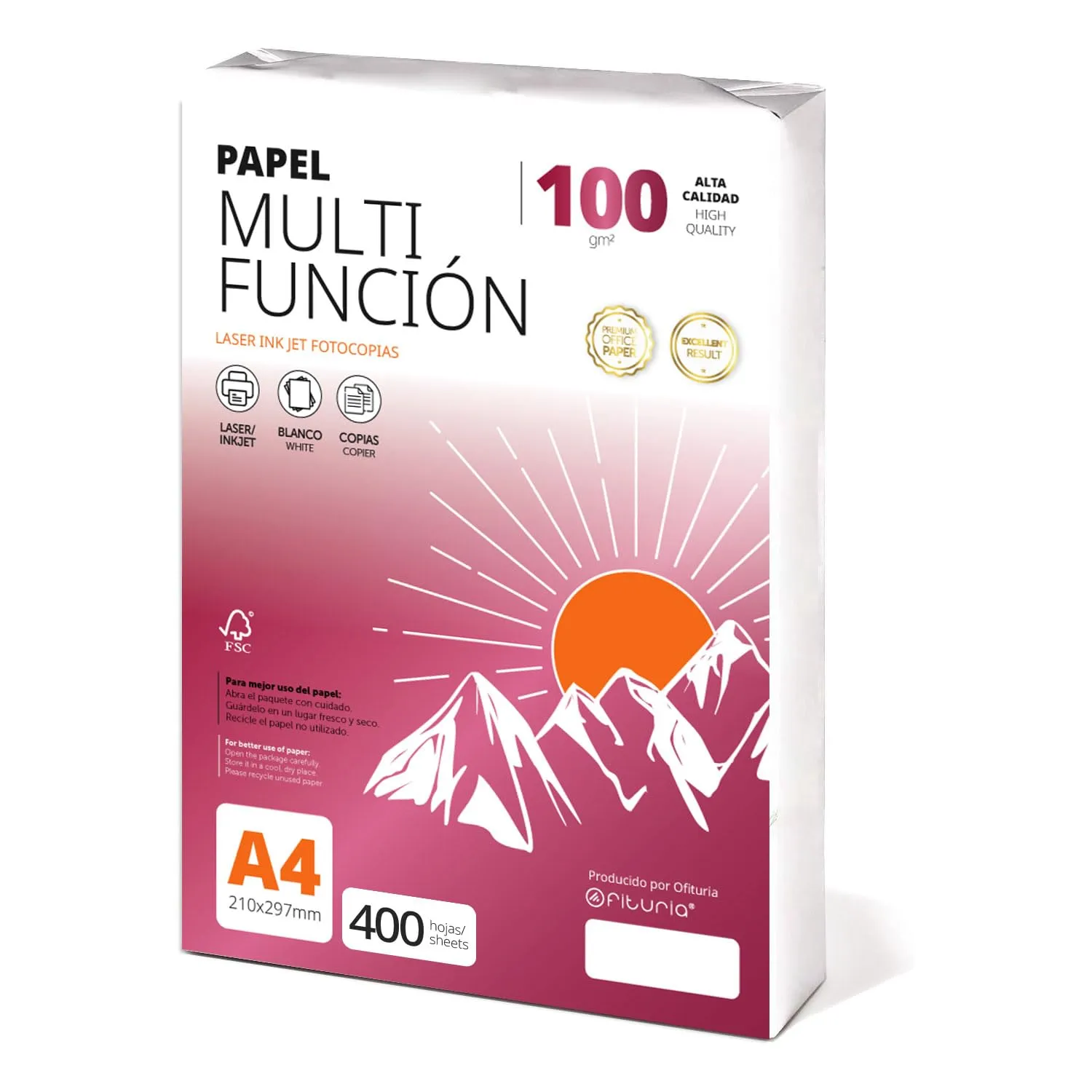 Foglio A4 100 g 400 fogli, carta multiuso per stampante, fogli per stampanti laser e ad iniezione, fotocopiatrice, per uso ufficio, materiale scolastico, confezione di - Ofituria (100 g, 400 h)