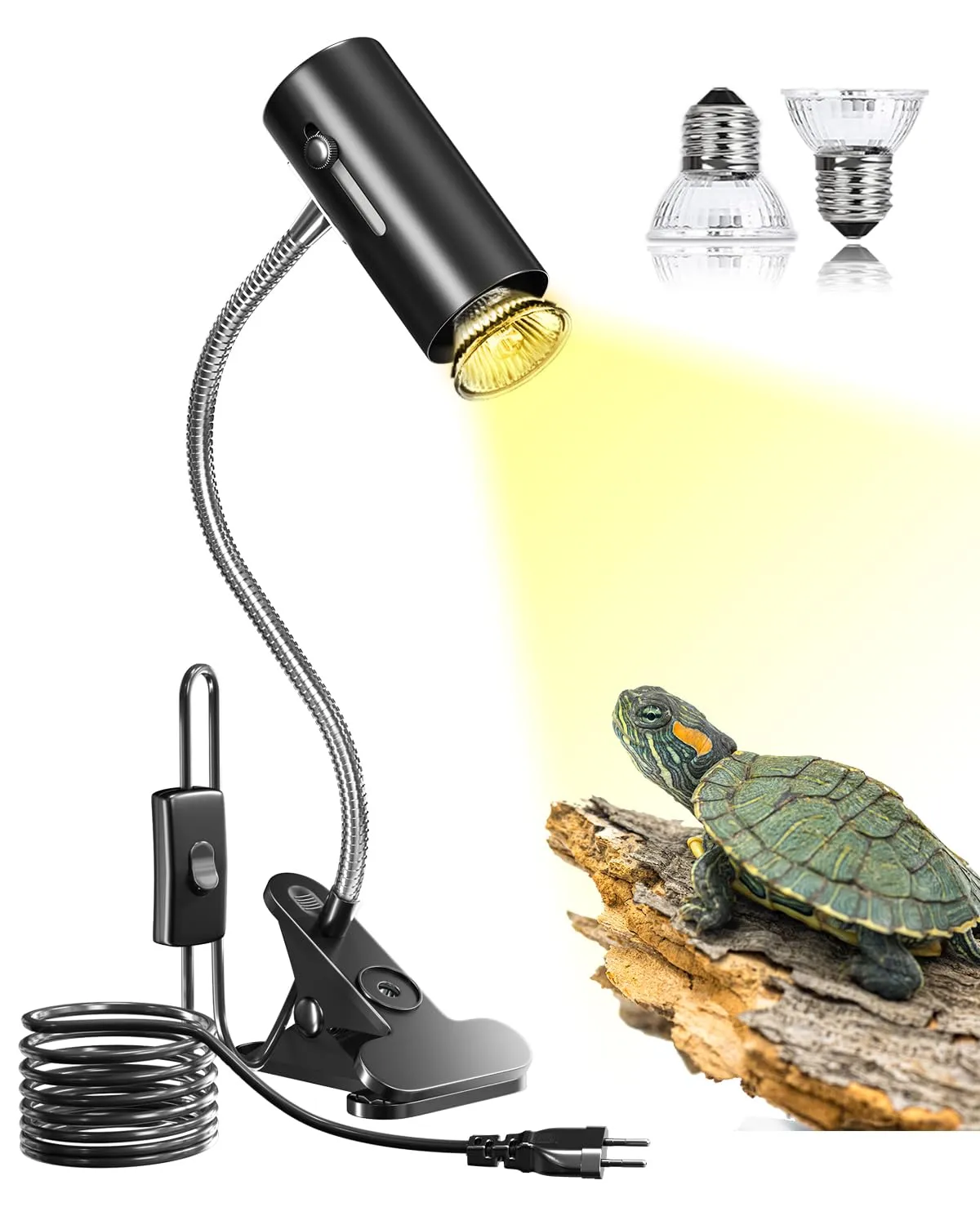 BrightArk Lampada Riscaldante uvb Tartarughe con 2 Lampadine UVA/UVB da 50W Regolabili a 360° Lampada per Anfibi Adatto per Tartaruga, Ragno, Lucertola, Serpente, Anfibi, Cockatoo, Chameleon