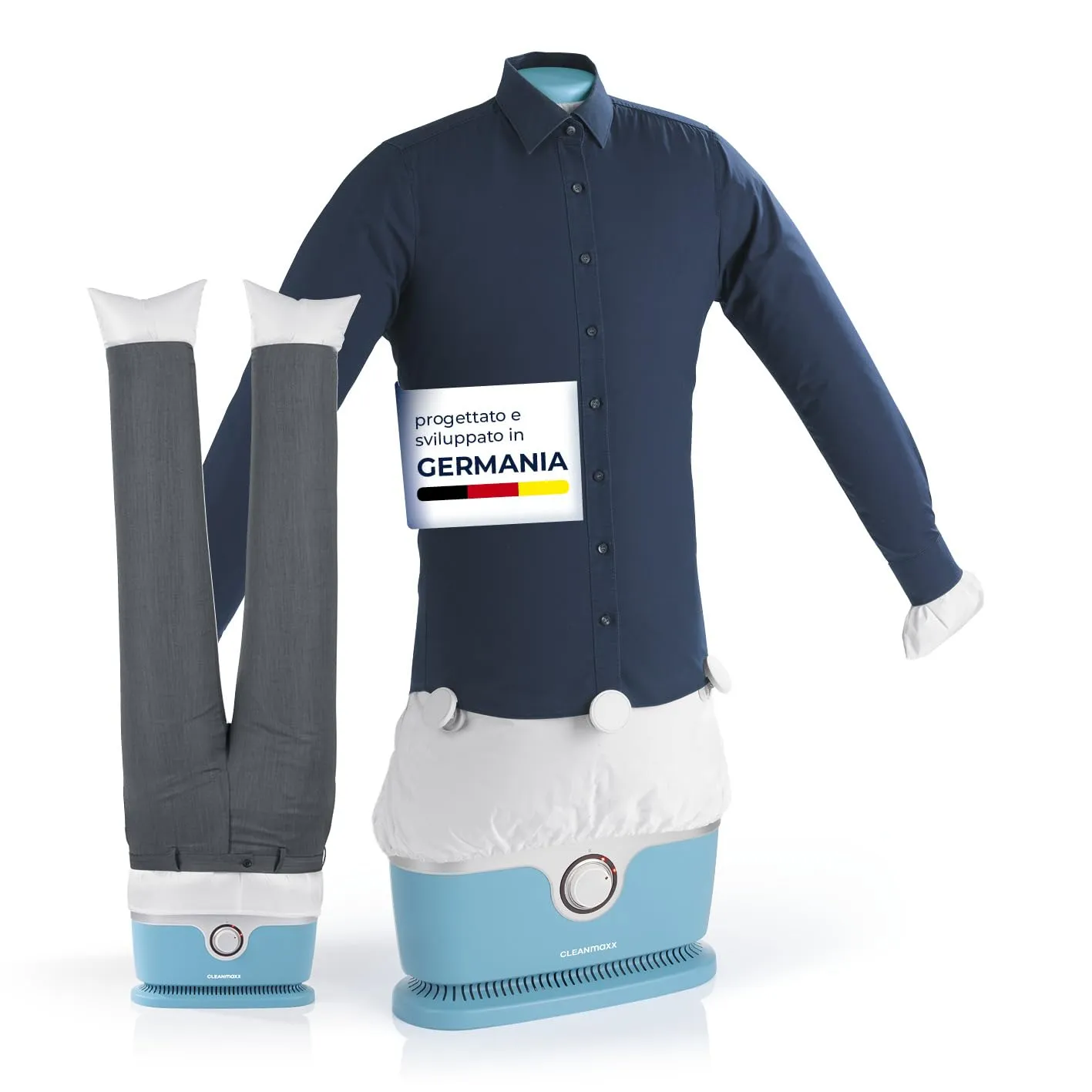 CLEANmaxx Ferro da stiro automatico per camicie PRO con attacco per pantaloni | Sostituisce ferro da stiro, vaporizzatore | Per camicie, camicette e pantaloni | Innovativo ed efficiente