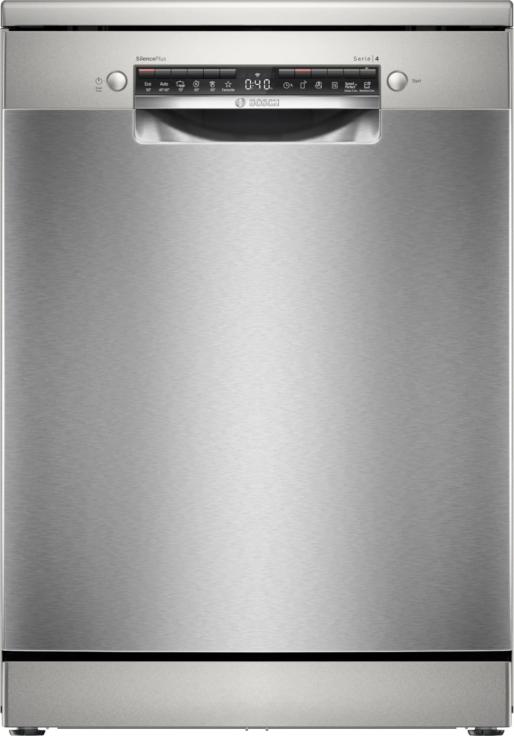 Bosch SMS4EVI08E Serie 4, Lavastoviglie da libera installazione, Home Connect, EfficientDry: apertura automatica della porta, Diagnostica da remoto, Assistente al lavaggio, Acciaio, 60cm