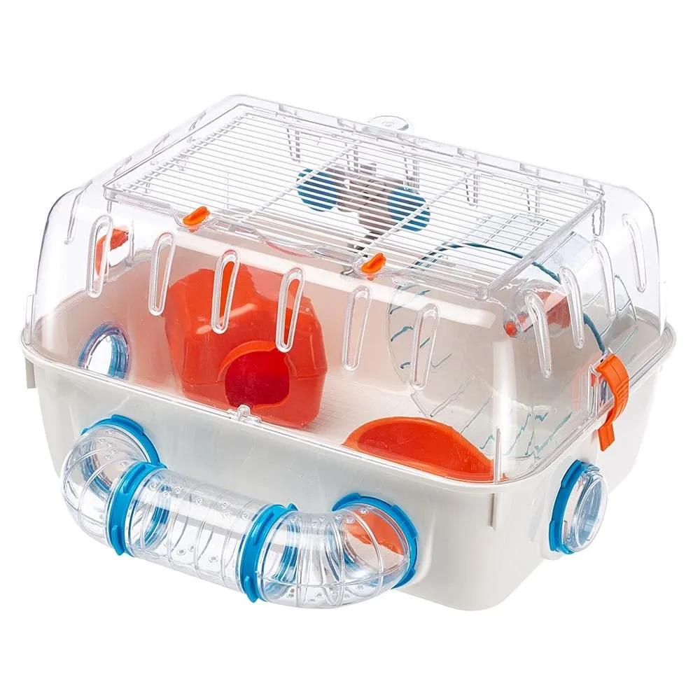 Ferplast Gabbia per criceti Combi 1, Casetta per Piccoli roditori, Robusta plastica, Tetto con griglia apribile, Tubi e Accessori Inclusi, 40,5 x 29,5 x h 22,5 cm Bianco
